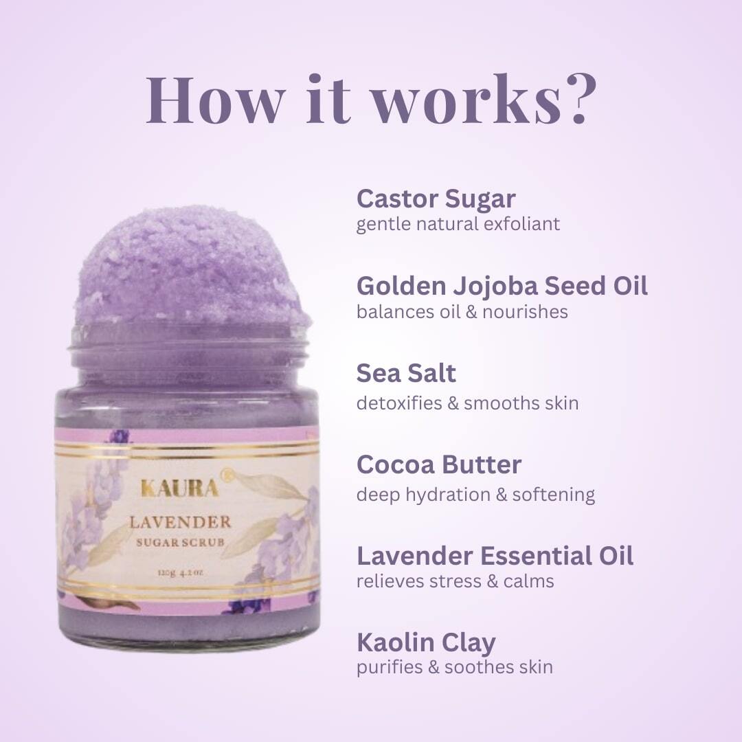 Lavender Sugar Scrub for Relaxing & Smooth Skin | 120g – Body Scrub on Brown Living™. SKU: KI332. Img 4.