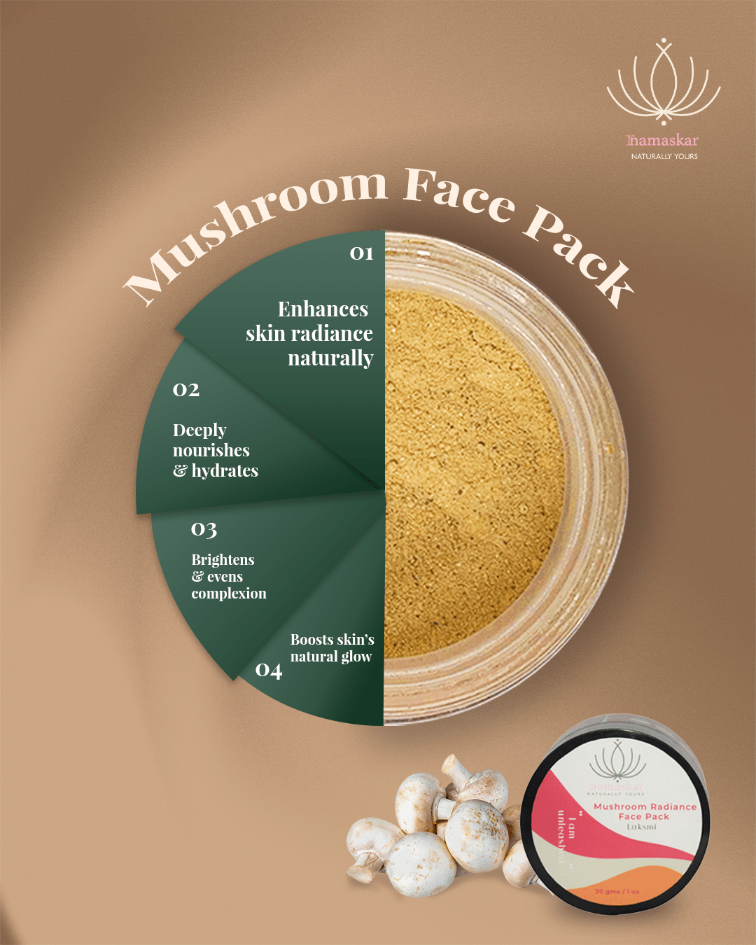 Laxmi | Mushroom Radiance Face Pack - 50gm – Face Pack on Brown Living™. SKU: NMLF-01nN_Packof100. Img 3.