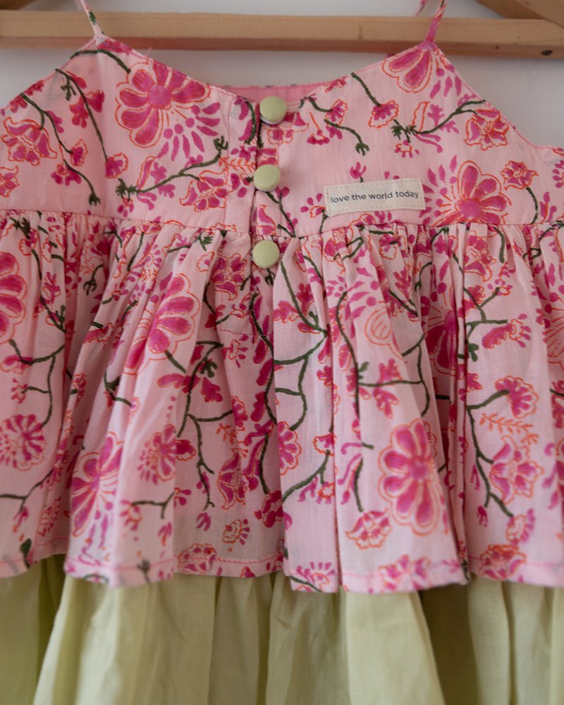 Leela Cotton Pink Floral Flared Top With Checkered Pants Coord Set – Kids Ethnic Sets by Love The World Today available on Brown Living™. 2 - 4 Y . SKU: C34G5RBC24. Img 8.