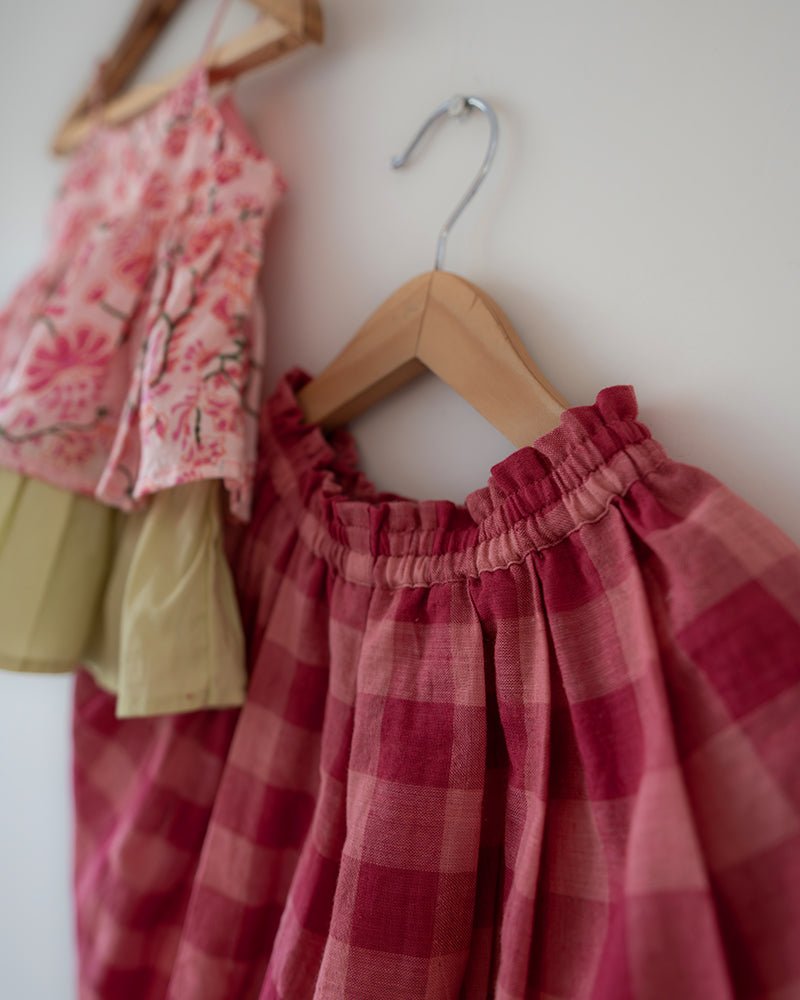 Leela Cotton Pink Floral Flared Top With Checkered Pants Coord Set – Kids Ethnic Sets by Love The World Today available on Brown Living™. 2 - 4 Y . SKU: C34G5RBC24. Img 7.