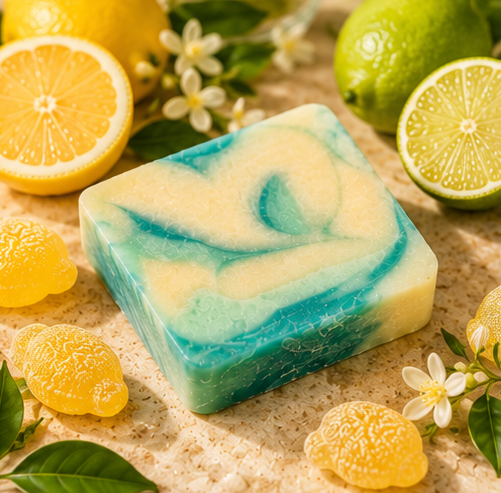 Lemon Sherbet Handmade Soap | Lemon & Lime Natural Bath Soap – Body Soap on Brown Living™. SKU: SN-CP-LS-120. Img 2.