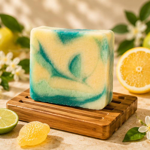 Lemon Sherbet Handmade Soap | Lemon & Lime Natural Bath Soap – Body Soap on Brown Living™. SKU: SN-CP-LS-120. Img 3.