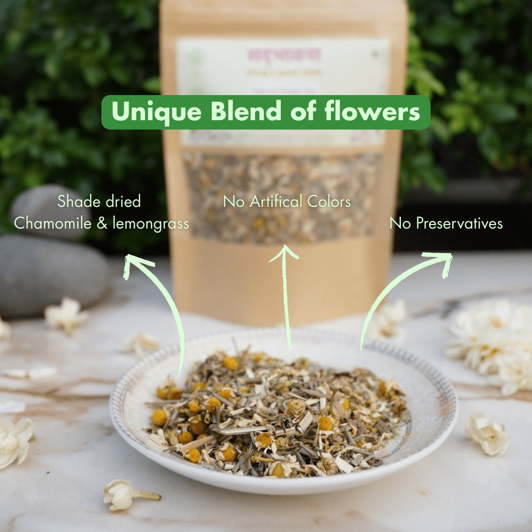 Lemongrass Chamomile Herbal Tea Flowers 40g | Calming Floral Tea – Tea on Brown Living™. SKU: B0F65CSYN1. Img 2.