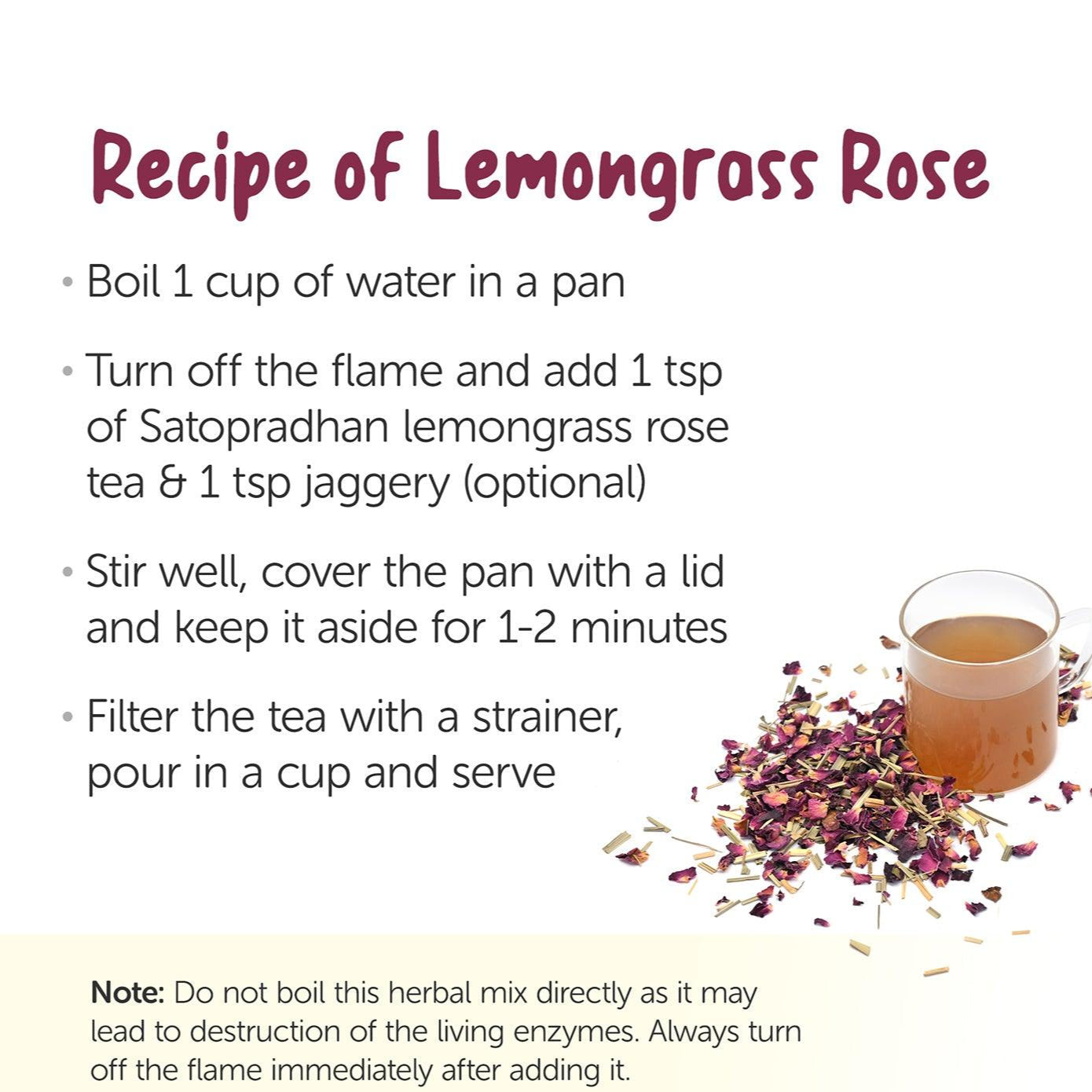 Organic Lemongrass Rose Tea - 25g - Naturally Shade Dried Mix – Tea on Brown Living™. SKU: 1HD - LR5T. Img 4.
