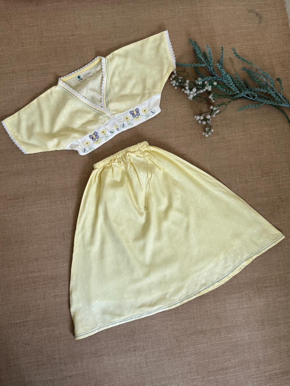 Light Yellow Flora Dress in Aloe Vera Fabric for Kids – Kids Frocks & Dresses on Brown Living™. SKU: TF-106-G3-Y5-1. Img 2.