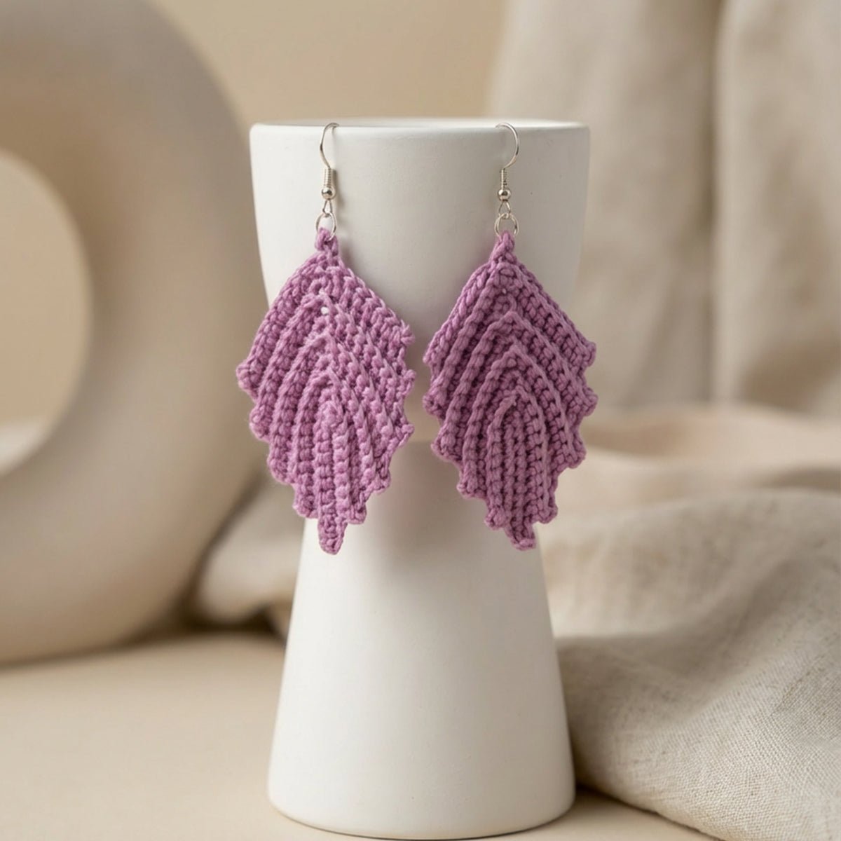 Lilac Dream Earrings | Hand Crochet Lavender Earrings – Jewellery on Brown Living™. SKU: AM-EAR-LilacDream. Img 1.
