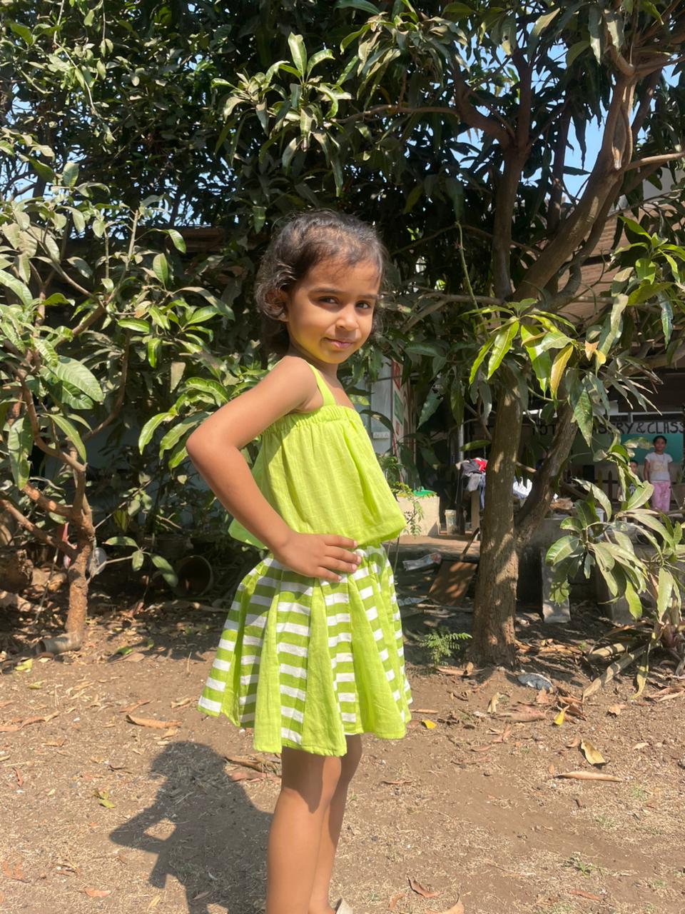 Lime Pop Handloom Skirt Set For Women | Breezy Two - Piece Outfit – Kids Daywear Sets on Brown Living™. SKU: ST-36-0-6M. Img 5.