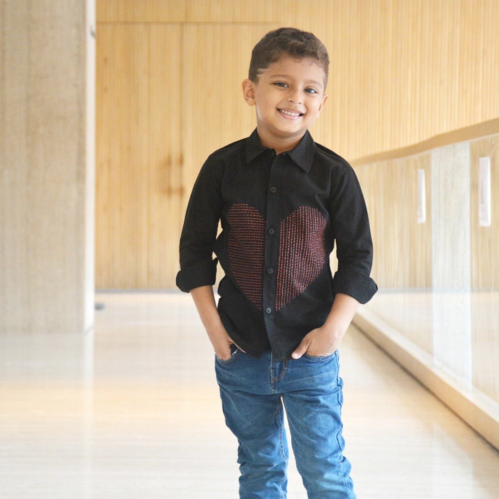 Lined Heart Cotton Embroidered Shirt – Kids Shirts on Brown Living™. SKU: NANFS005EMB025-4Y-n. Img 3.