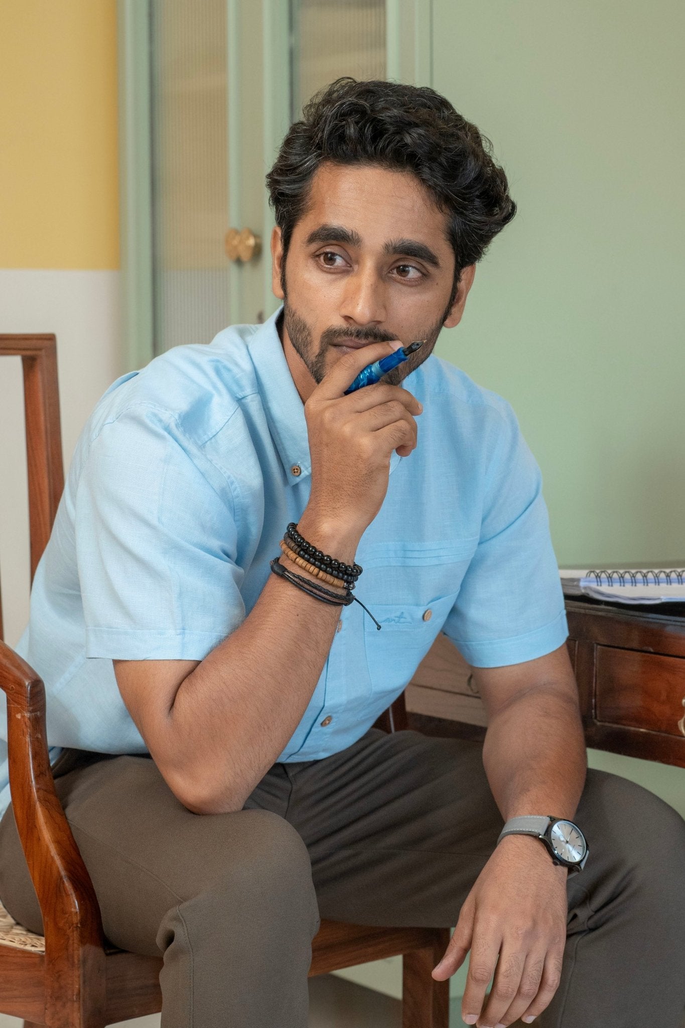 Linen Cotton Classic Breezy Blue | Soft & Stylish Wear – Mens Shirt on Brown Living™. SKU: ANTLCCFLBBS. Img 3.