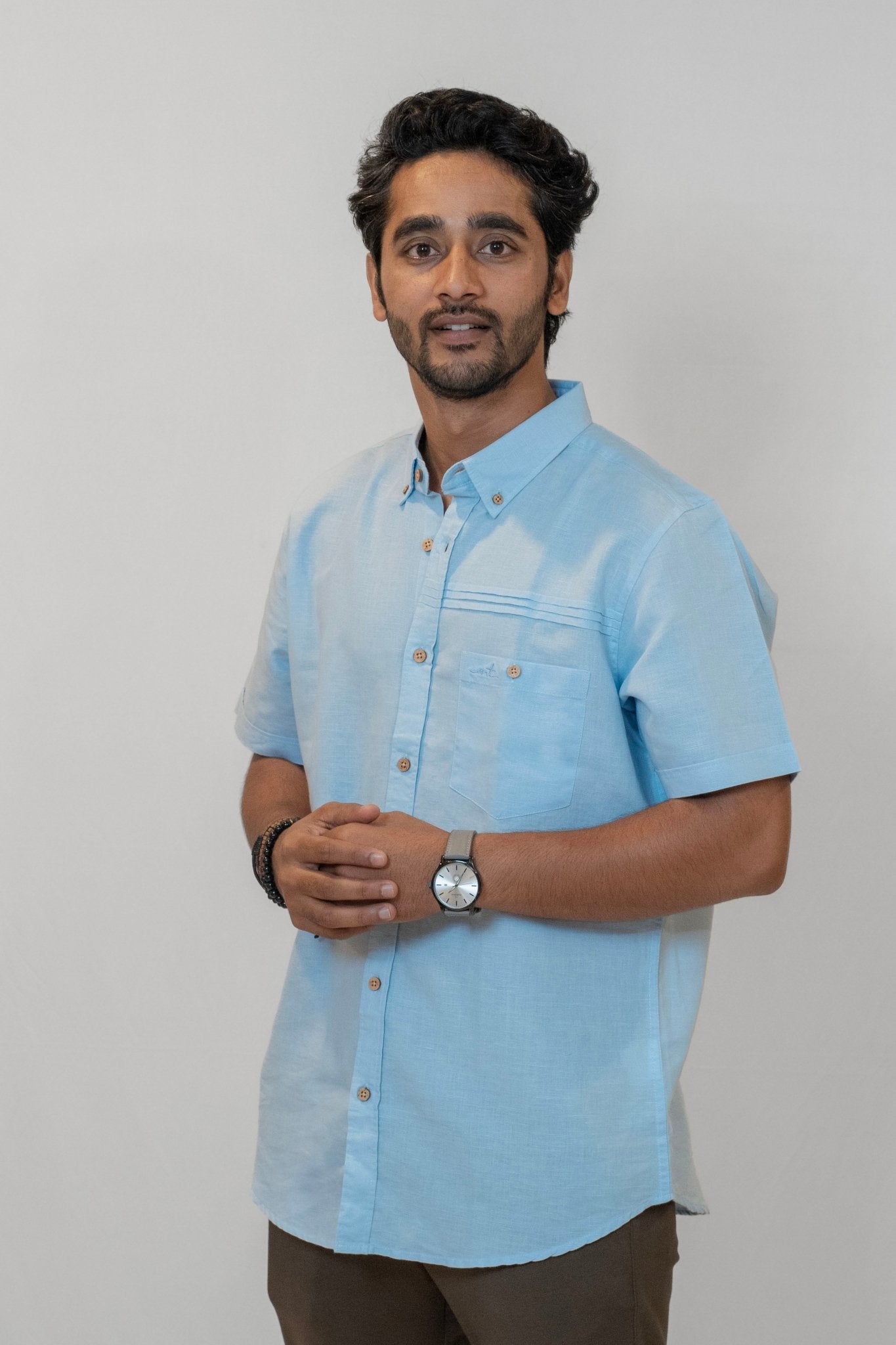 Linen Cotton Classic Breezy Blue | Soft & Stylish Wear – Mens Shirt on Brown Living™. SKU: ANTLCCFLBBS. Img 1.