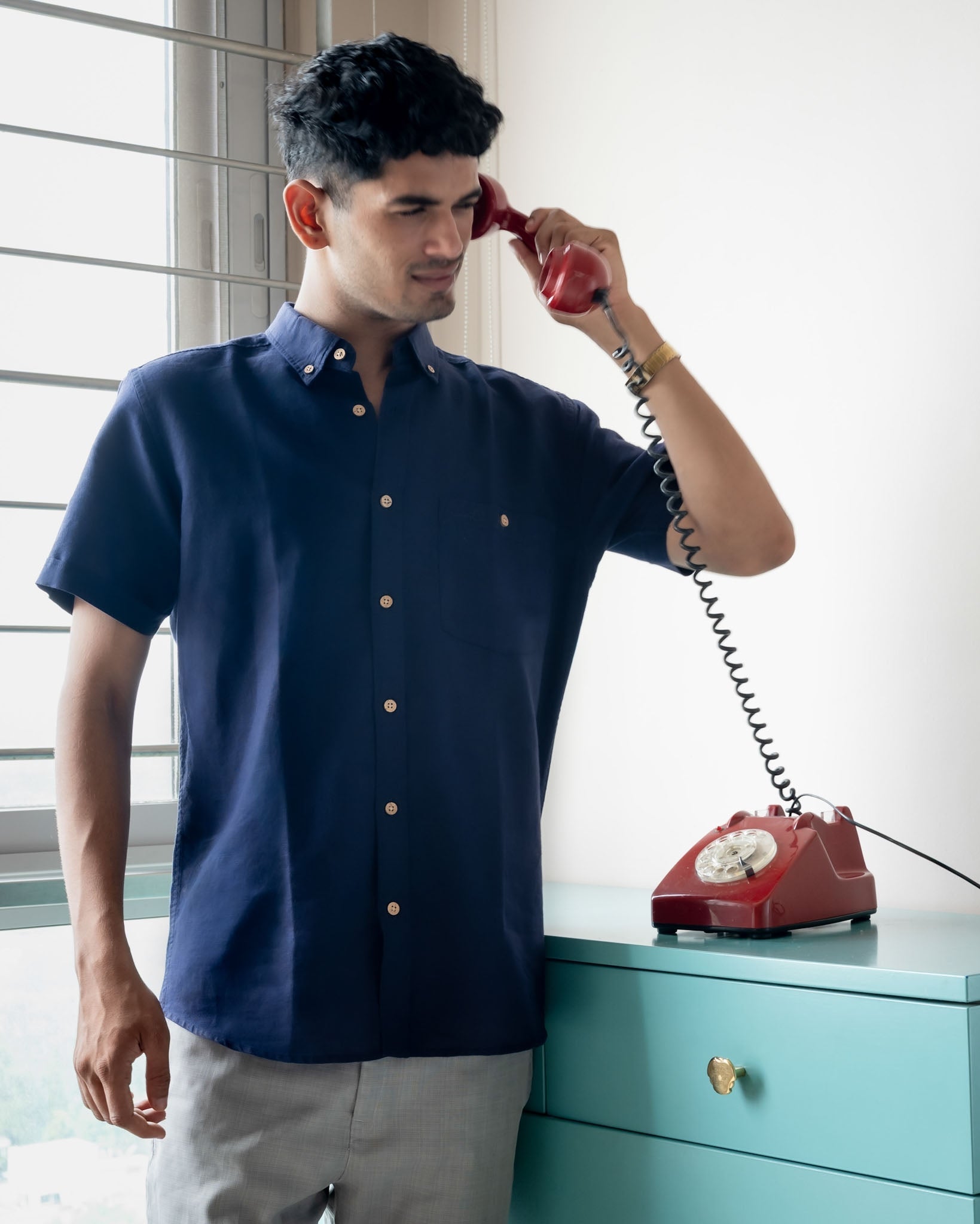 Linen Cotton Half Sleeve Men's Shirt | Monsoon to Festive – Mens Shirt on Brown Living™. SKU: ANTLCDS. Img 4.