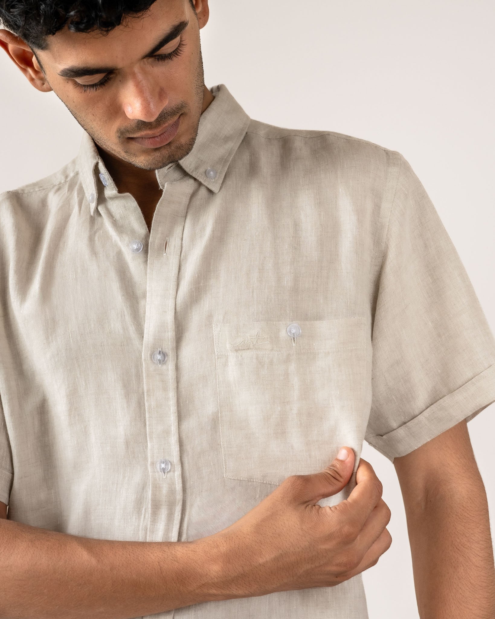 Linen Cotton Half Sleeve Men's Shirt | Monsoon to Festive – Mens Shirt on Brown Living™. SKU: ANTPLES. Img 14.