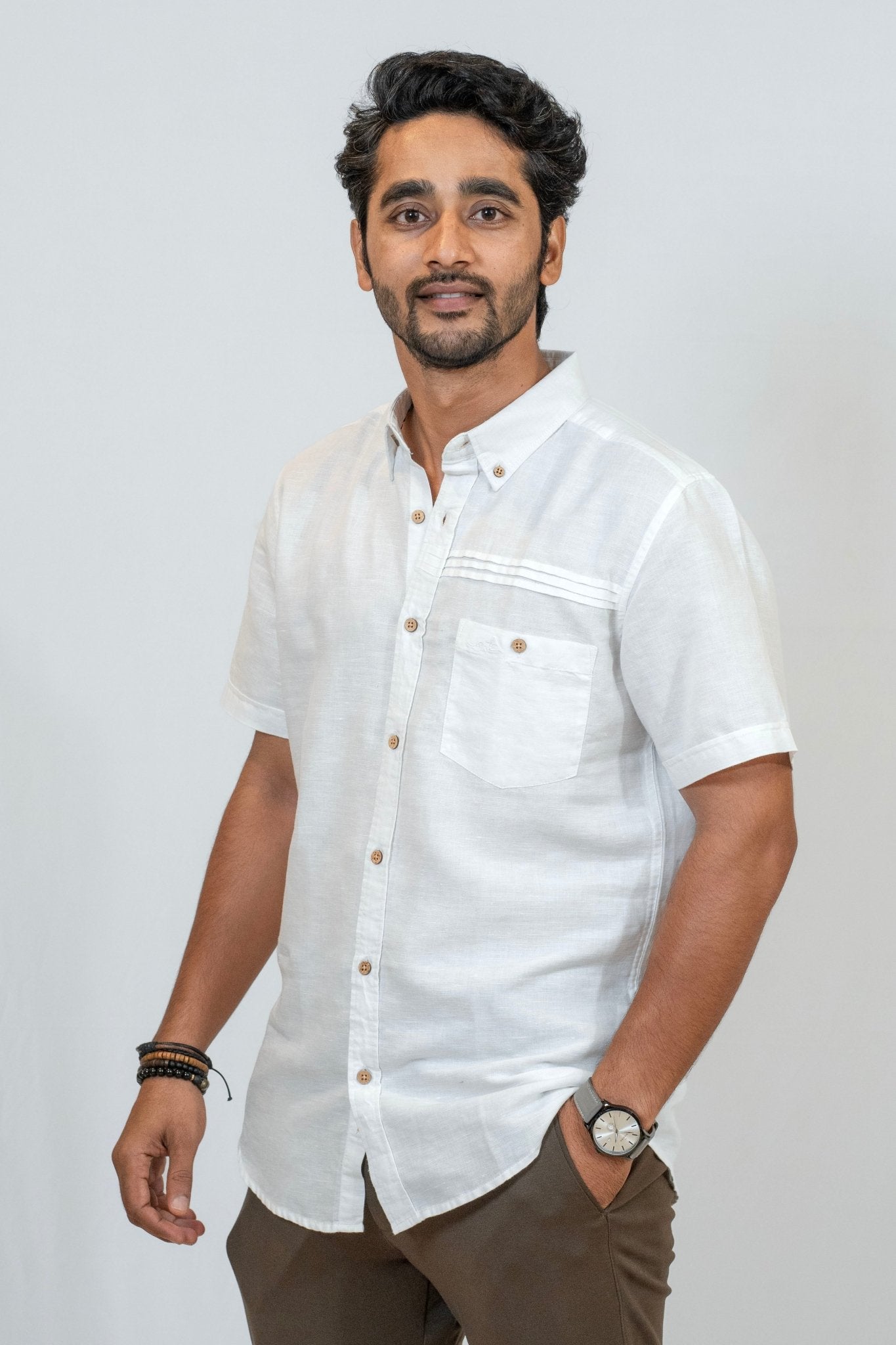 Linen Cotton Shirt | Breathable Everyday Wear for Work & Casual Style – Men Shirt on Brown Living™. SKU: ANTLCCLL. Img 3.