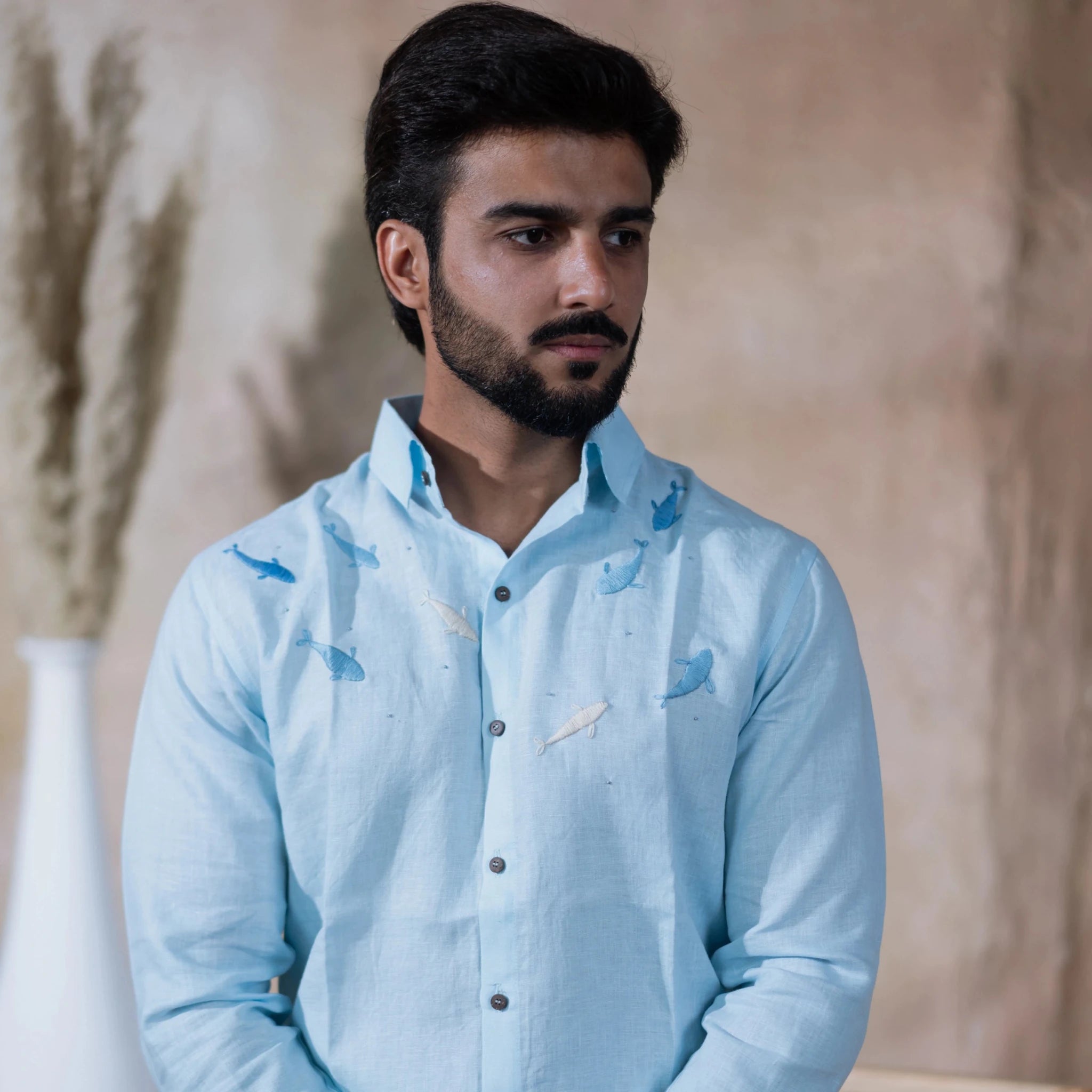 Linen Rill Shirt For Men Contemporary Casual Shirt – Men Shirt on Brown Living™. SKU: Aayu23. Img 2.