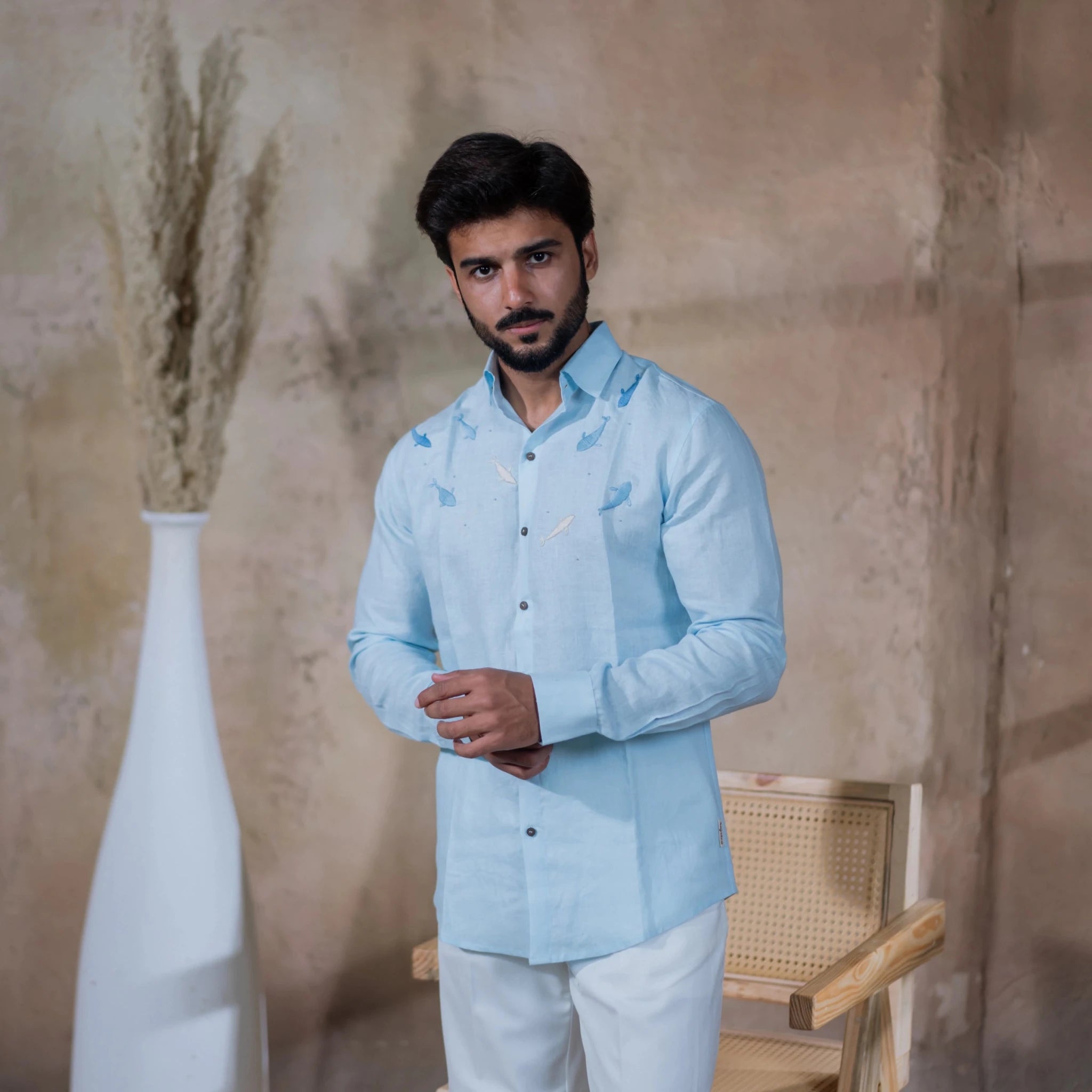 Linen Rill Shirt For Men Contemporary Casual Shirt – Men Shirt on Brown Living™. SKU: Aayu23. Img 4.