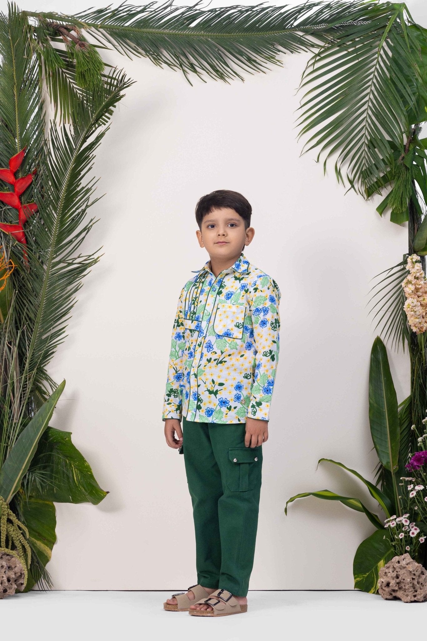 Linen & Tencel Asymmetric Pleated Co - Ord Set | Stylish & Comfortable – Kids Daywear Sets on Brown Living™. SKU: ML-EN-AS-3373to4. Img 1.