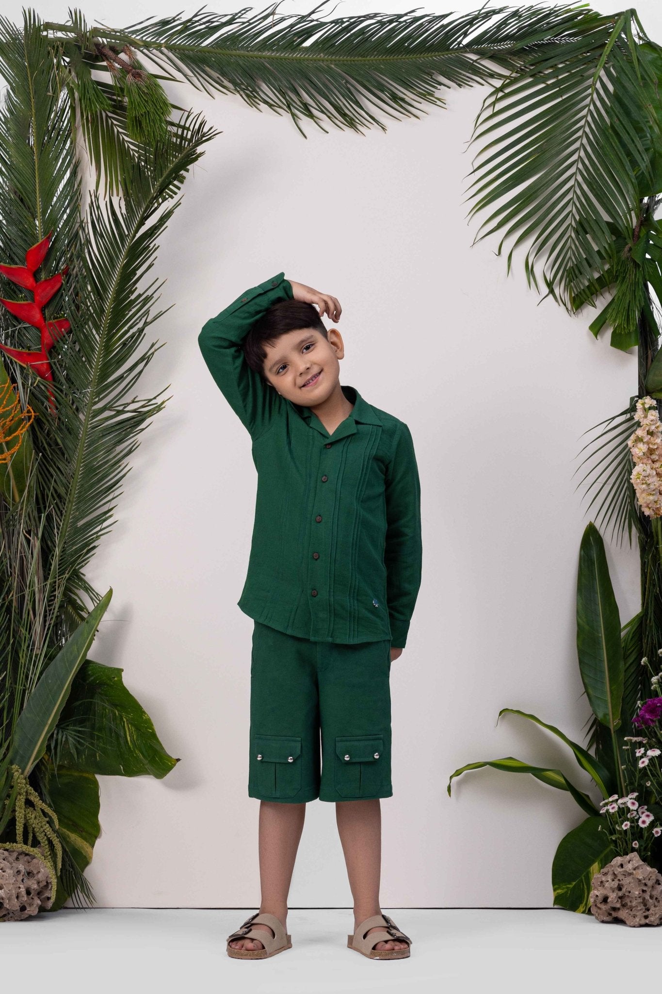 Linen & Tencel Pintuck Co - ord Set | Smart & Comfy Everyday Boys Outfit – Kids Daywear Sets on Brown Living™. SKU: ML-EN-PT-3383to4. Img 1.