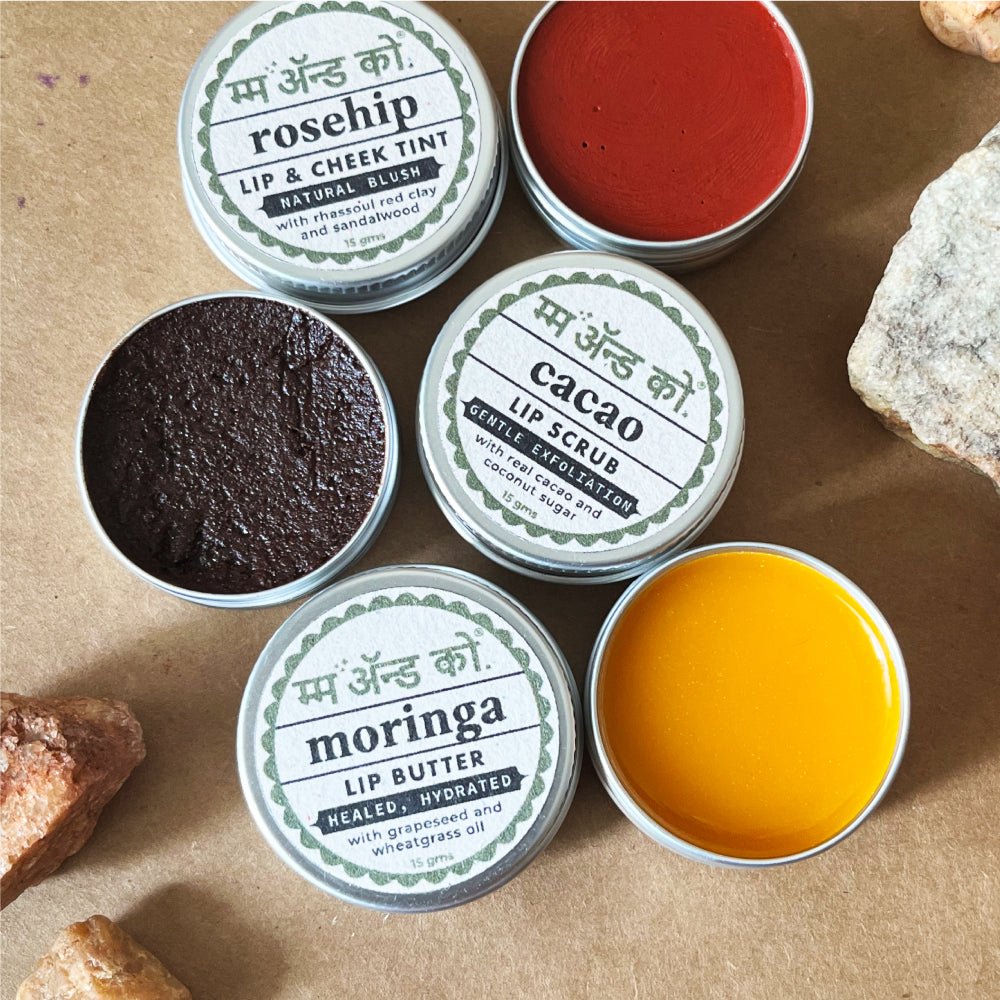 Lip Care Set | Lip Scrub, Lip Butter, Lip & Cheek Tint – Lip Scrub on Brown Living™. SKU: LCS01. Img 1.