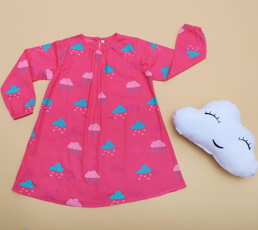 Little Cloud Pink - Girls Comfort Wear – Kids Frocks & Dresses on Brown Living™. SKU: MITHGN - 040(P) - 1. Img 1.