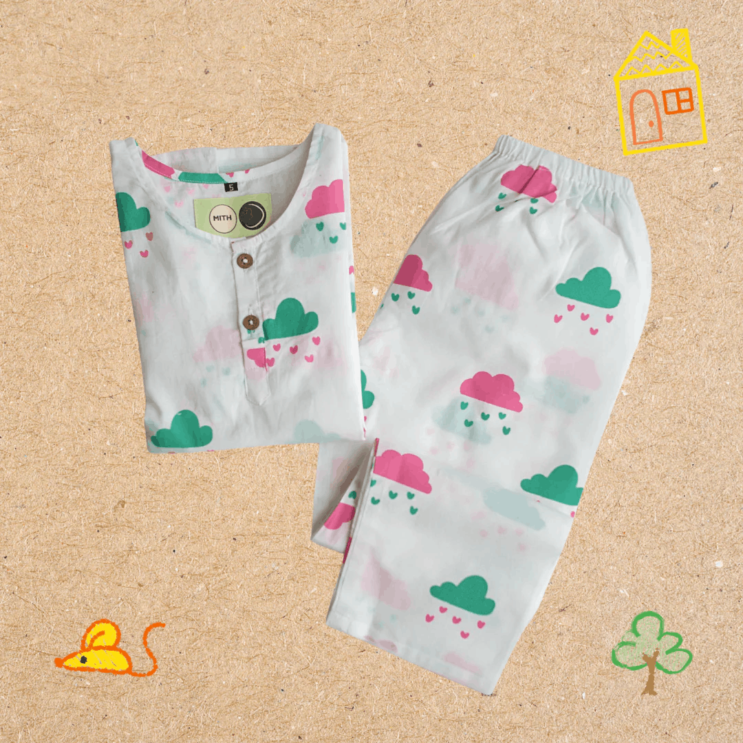 Little Clouds - Unisex Kids Cotton Nightwear – Kids Pyjamas on Brown Living™. SKU: MITHNW-040-1. Img 1.