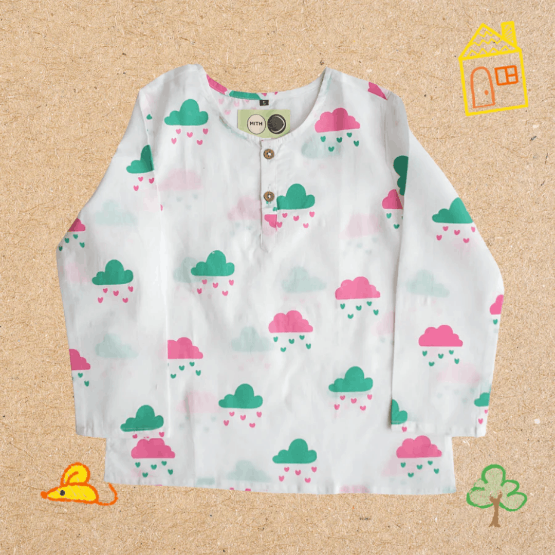Little Clouds - Unisex Kids Cotton Nightwear – Kids Pyjamas on Brown Living™. SKU: MITHNW-040-1. Img 3.