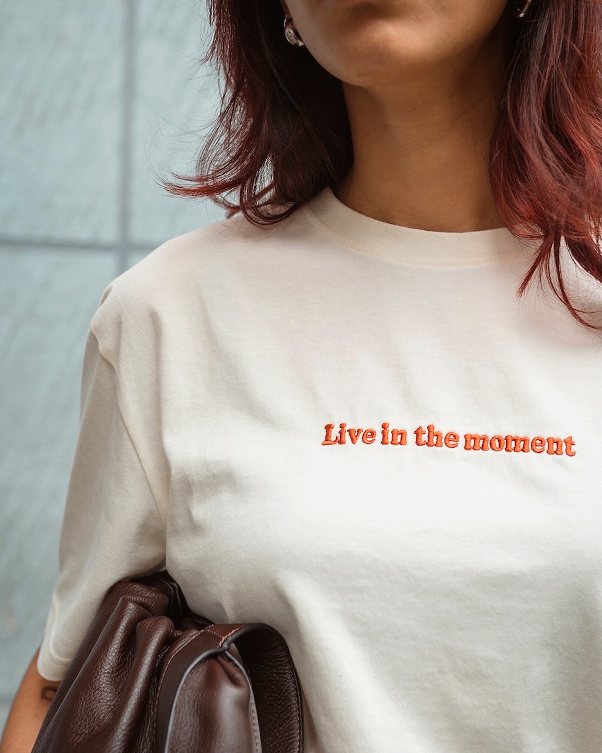 Live in the Moment Organic Cotton T-Shirt | White | Sustainable Tee – Mens T-Shirt on Brown Living™. SKU: PB2512-TSH-LIM-M. Img 8.