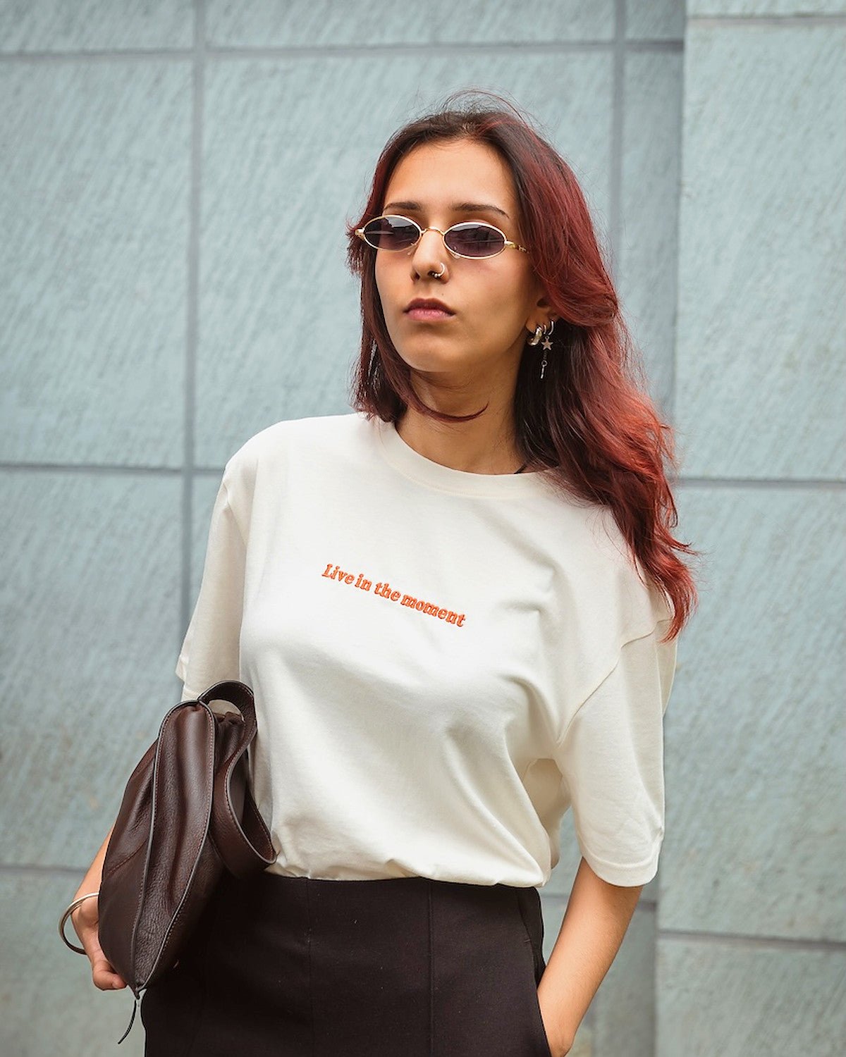 Live in the Moment Organic Cotton T-Shirt | White | Sustainable Tee – Mens T-Shirt on Brown Living™. SKU: PB2512-TSH-LIM-S. Img 7.