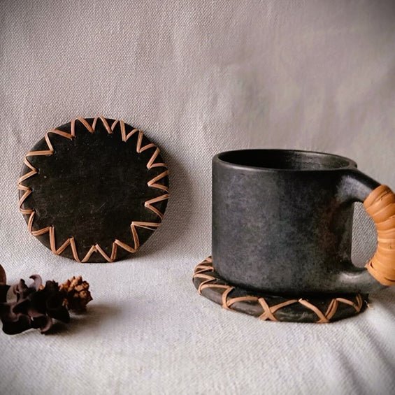 Longpi Black Pottery Coasters Round - Set of 2 – Coasters on Brown Living™. SKU: SACHII001S. Img 2.