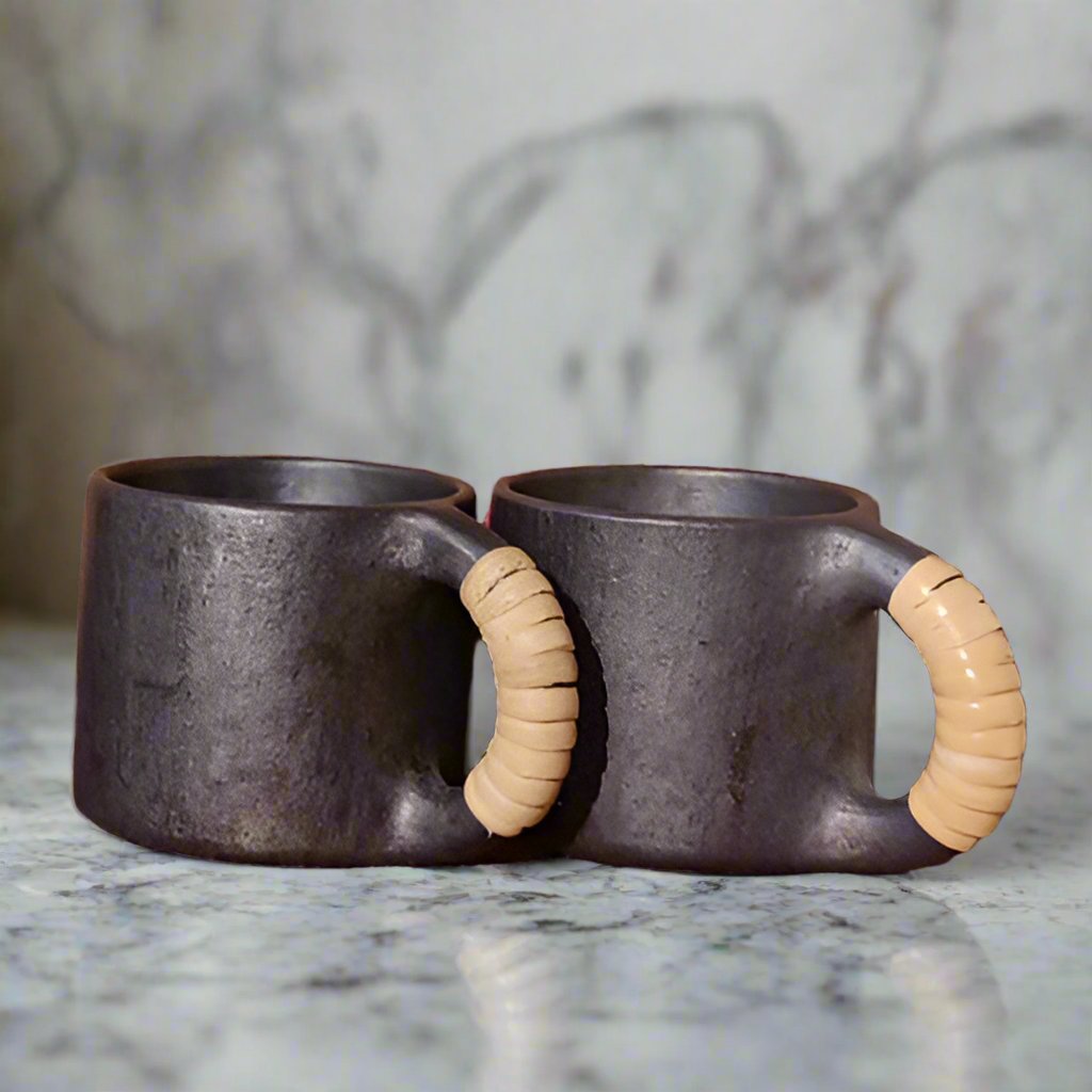Longpi Black Pottery Coffee Mug Small - Round - Set of 2 – Mugs on Brown Living™. SKU: SACHII0161. Img 1.