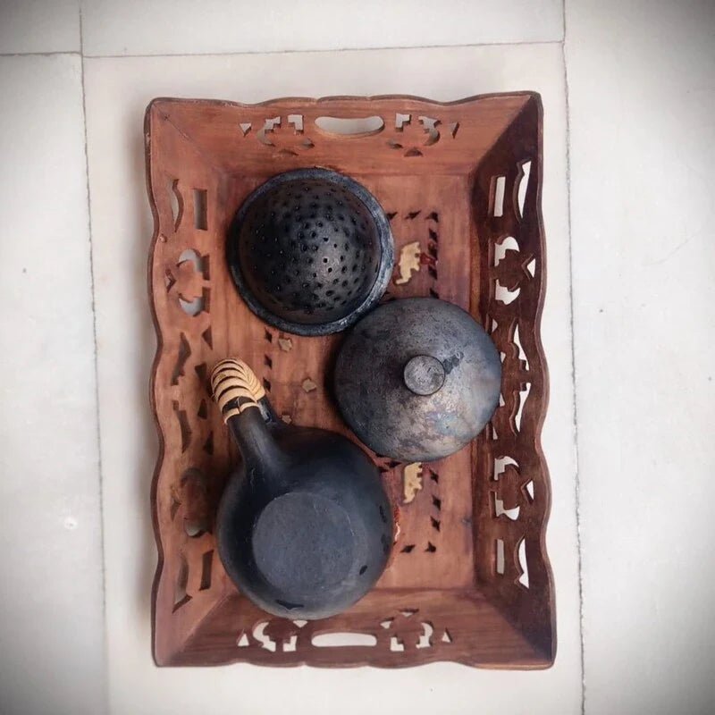 Longpi Black Pottery Green/Infusion Tea Mug with Strainer and Lid – Mugs on Brown Living™. SKU: SACHII00ITM1. Img 3.