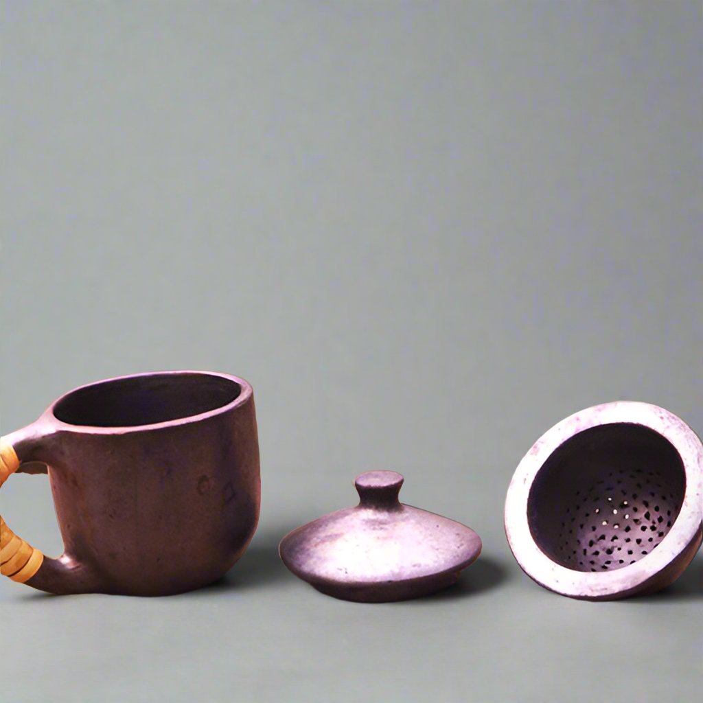 Longpi Black Pottery Green/Infusion Tea Mug with Strainer and Lid – Mugs on Brown Living™. SKU: SACHII00ITM1. Img 1.