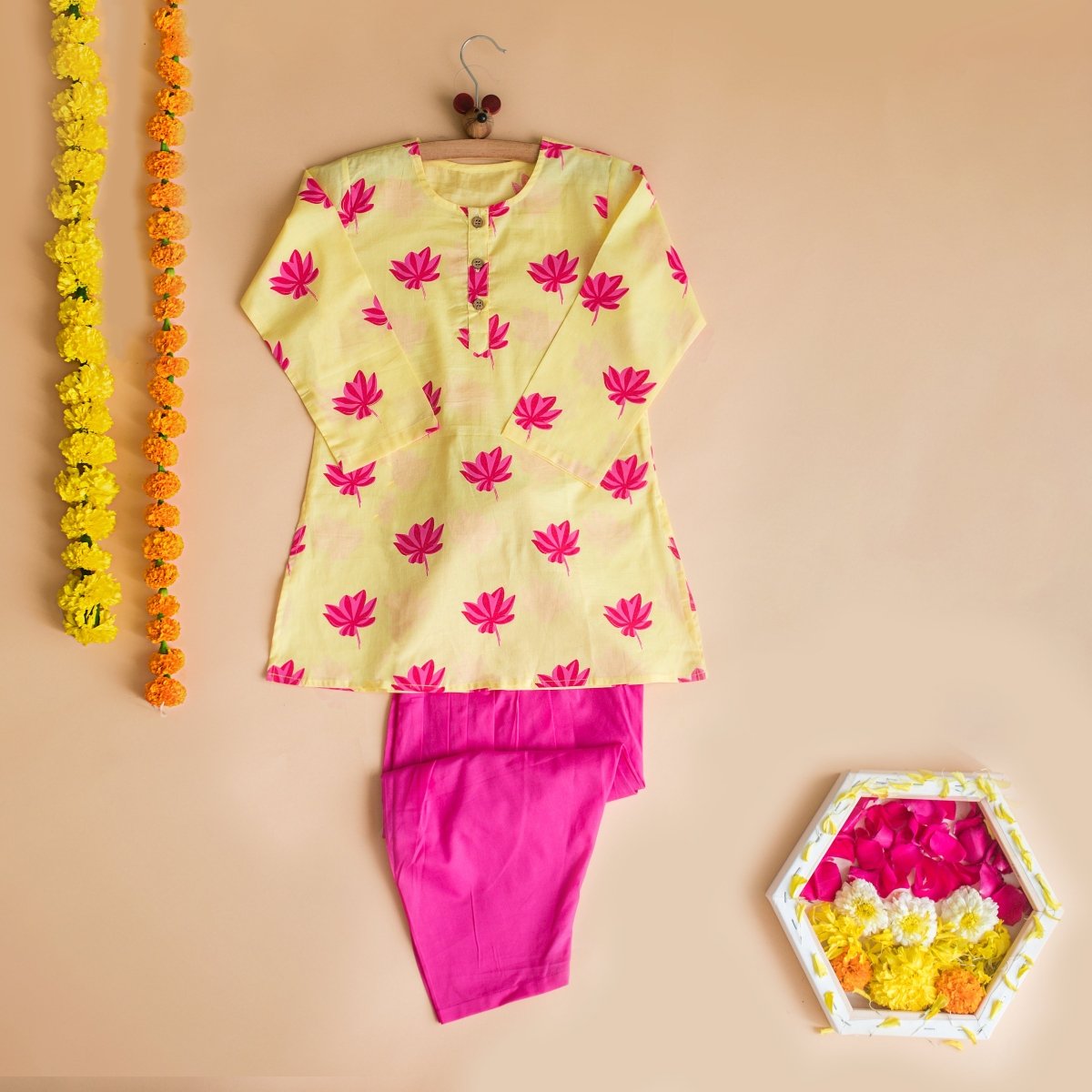 Lotus Bloom - Girls Ethnic wear – Kids Ethnic Sets on Brown Living™. SKU: MITHEW - 037(Y) - 1. Img 2.