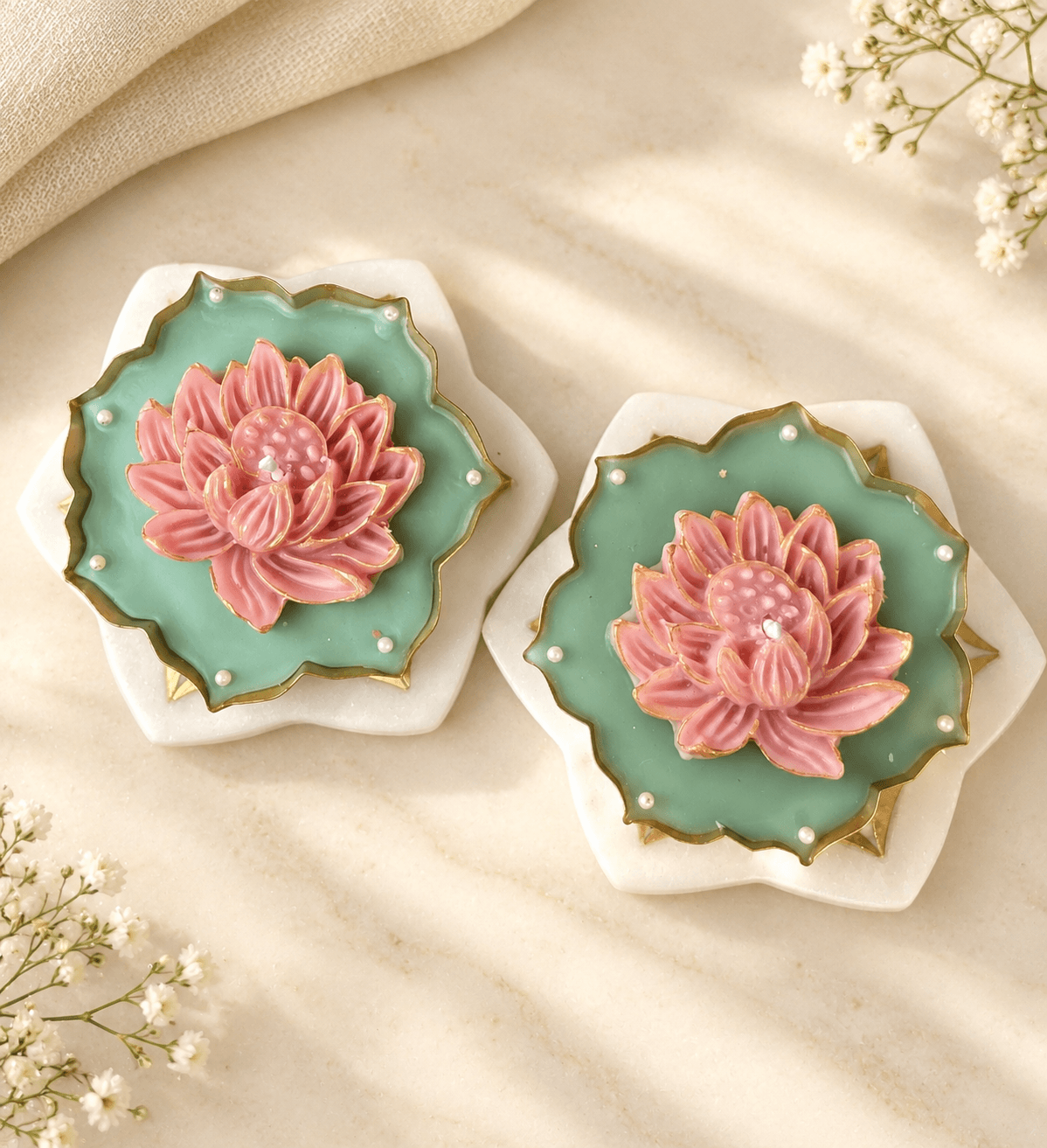Lotus Diya Urli Set of 2 | Festive Diwali Home Decor – Candles & Fragrances on Brown Living™. SKU: LUSH_0066. Img 1.