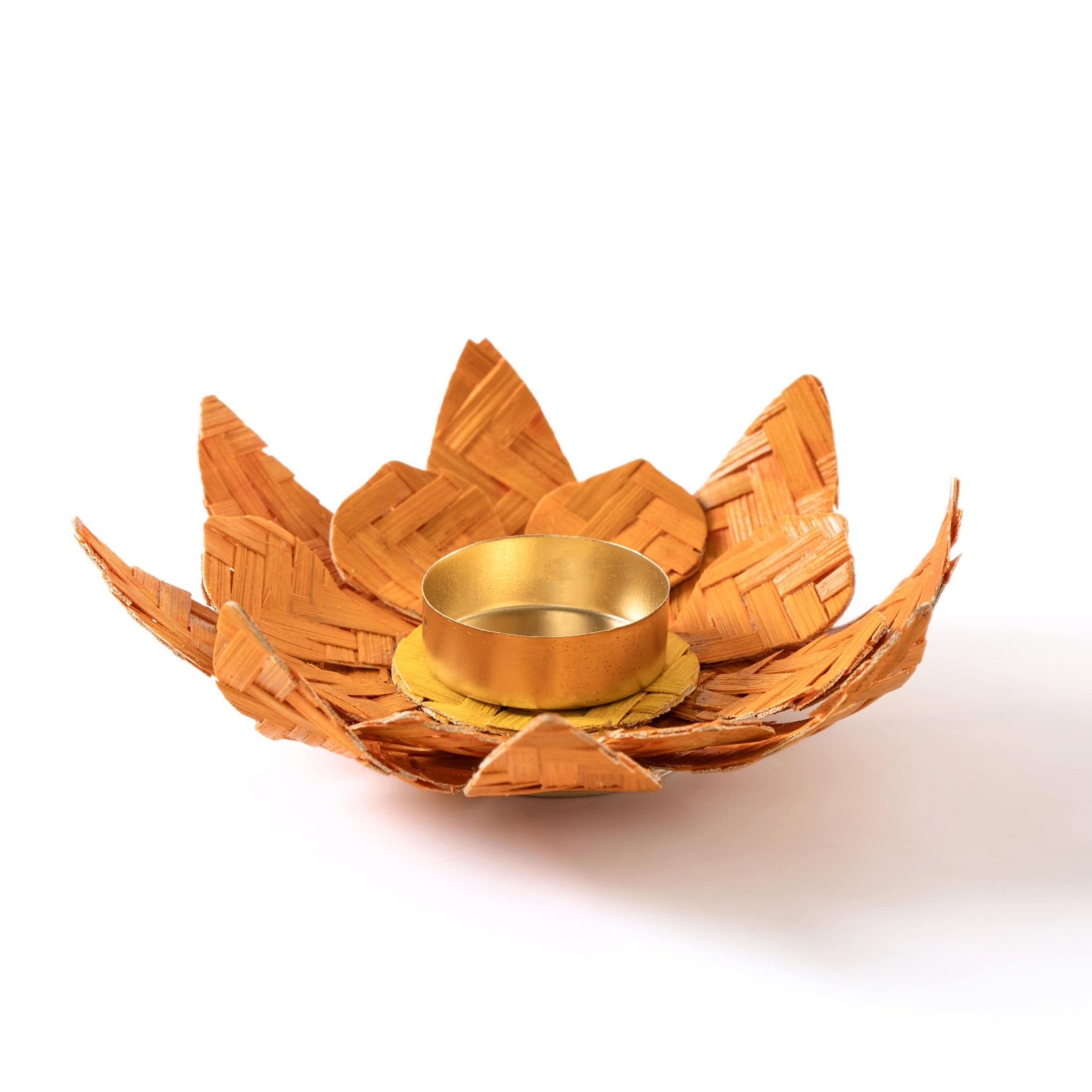 Lotus Handcrafted Bamboo Tea Light Holder (Includes Tea Light Candle) – Home Decor on Brown Living™. SKU: OBCH - 693. Img 4.