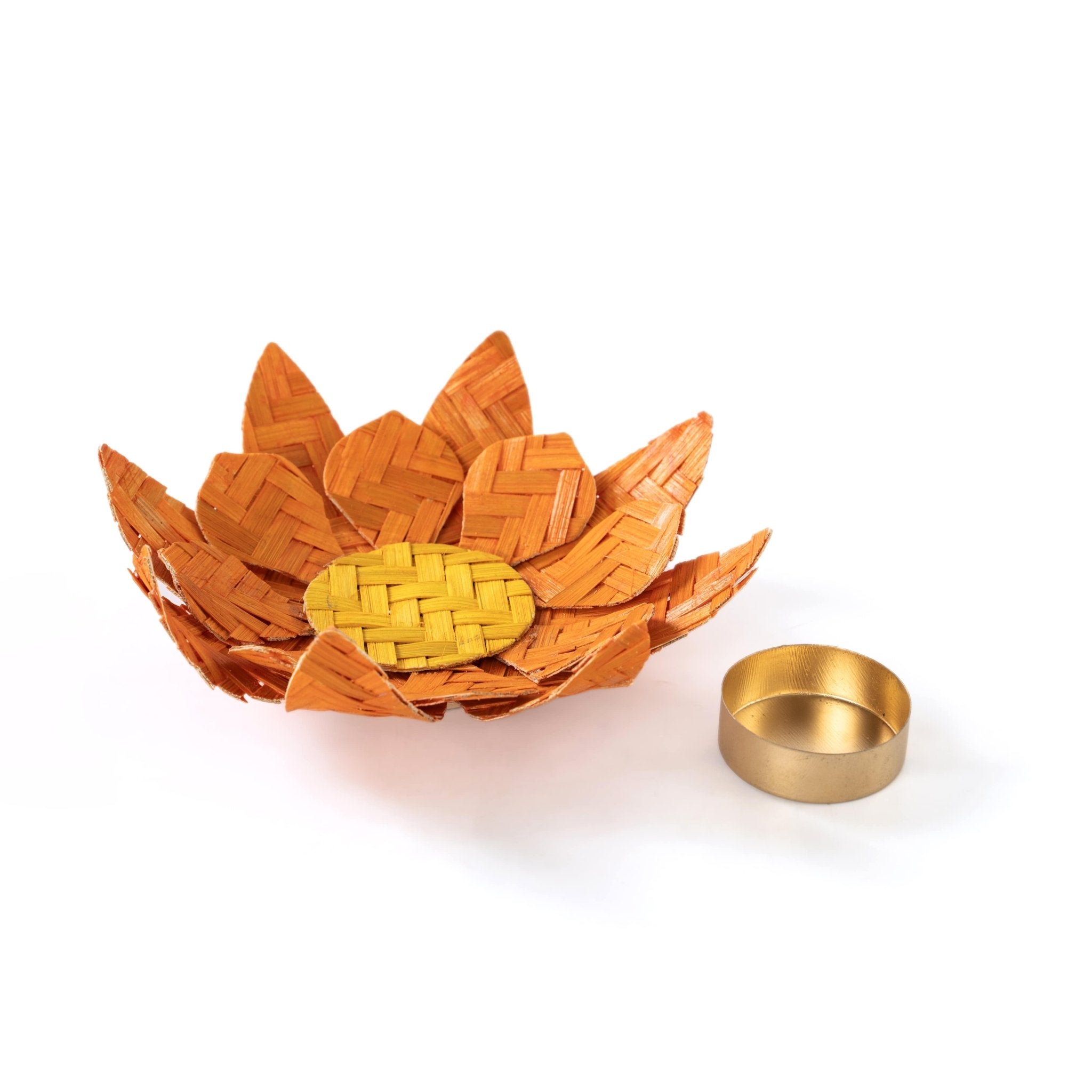 Lotus Handcrafted Bamboo Tea Light Holder (Includes Tea Light Candle) – Home Decor on Brown Living™. SKU: OBCH - 693. Img 5.