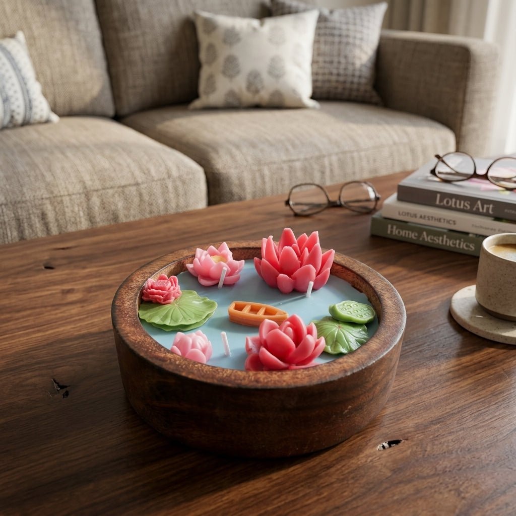 Lotus Pond Decorative Candle | Festive Home Décor Candle – Candles & Fragrances on Brown Living™. SKU: LUSH-0038_Blue_1789810894986_yb3wi. Img 2.