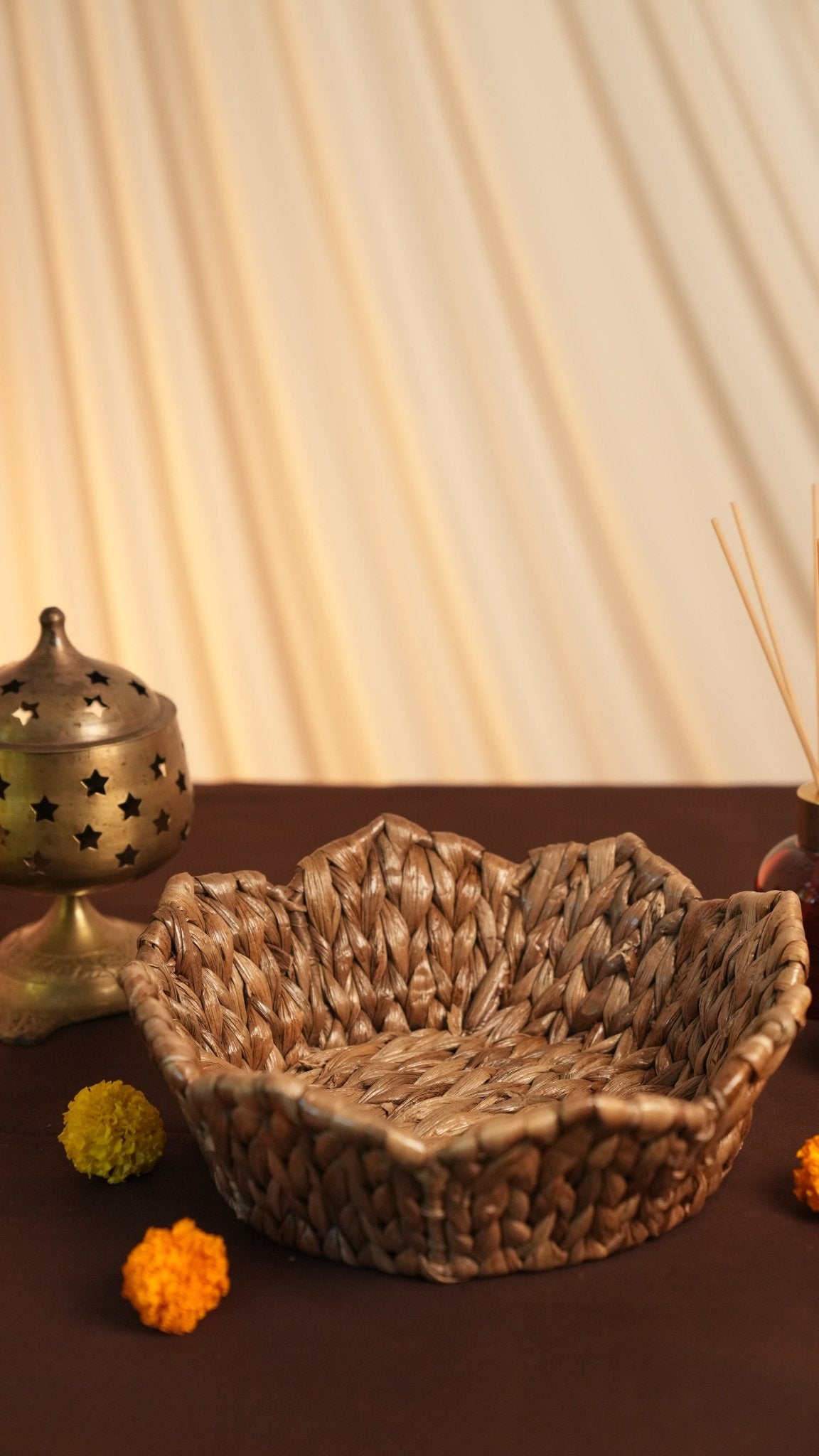 Lotus Tray | Handwoven Water Hyacinth Serving Tray – Baskets & Boxes on Brown Living™. SKU: 604W. Img 3.