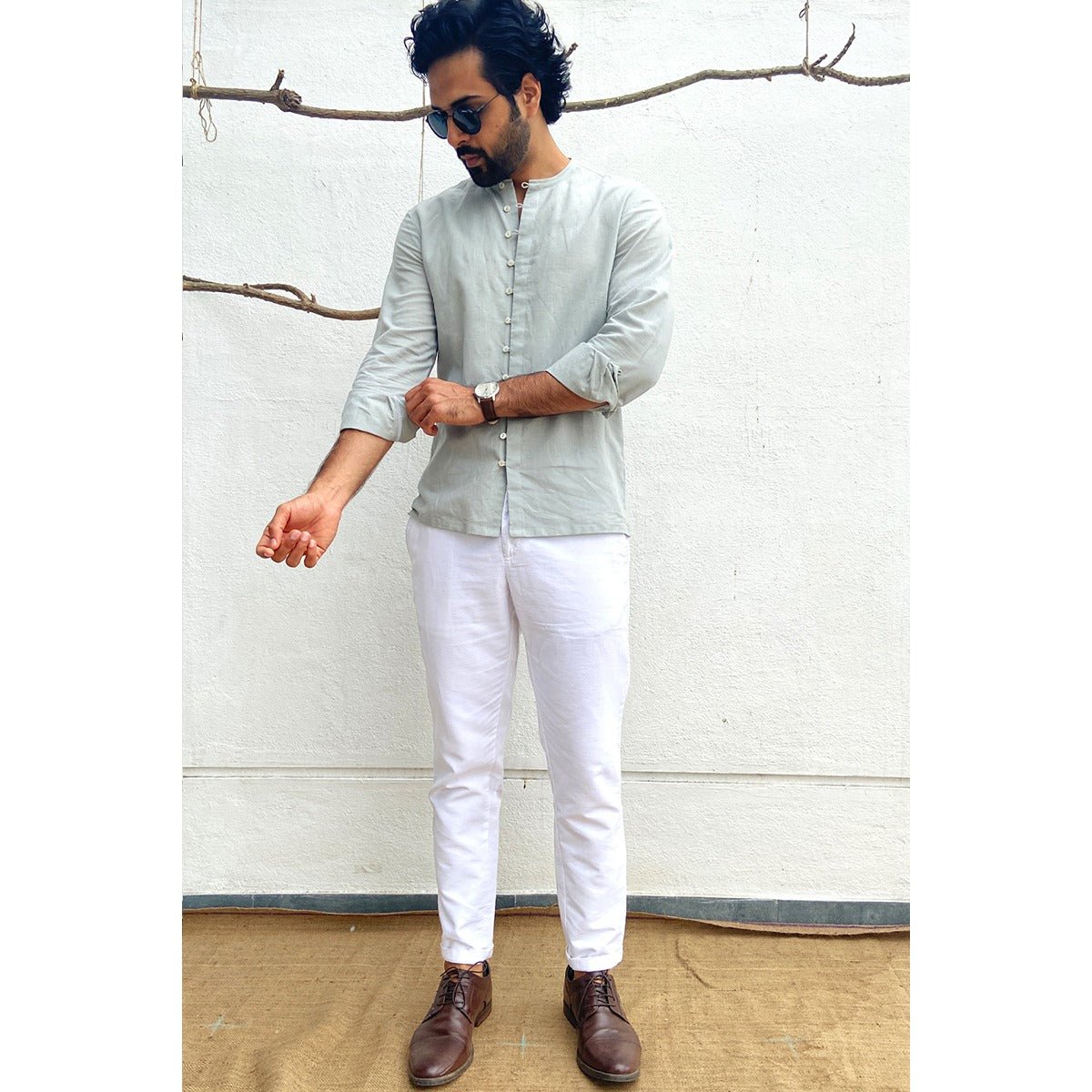 Luca Slim Fit Linen Trousers for Men | Basic Smart Casual Pants – Mens Trousers on Brown Living™. SKU: SG0100XSn. Img 1.