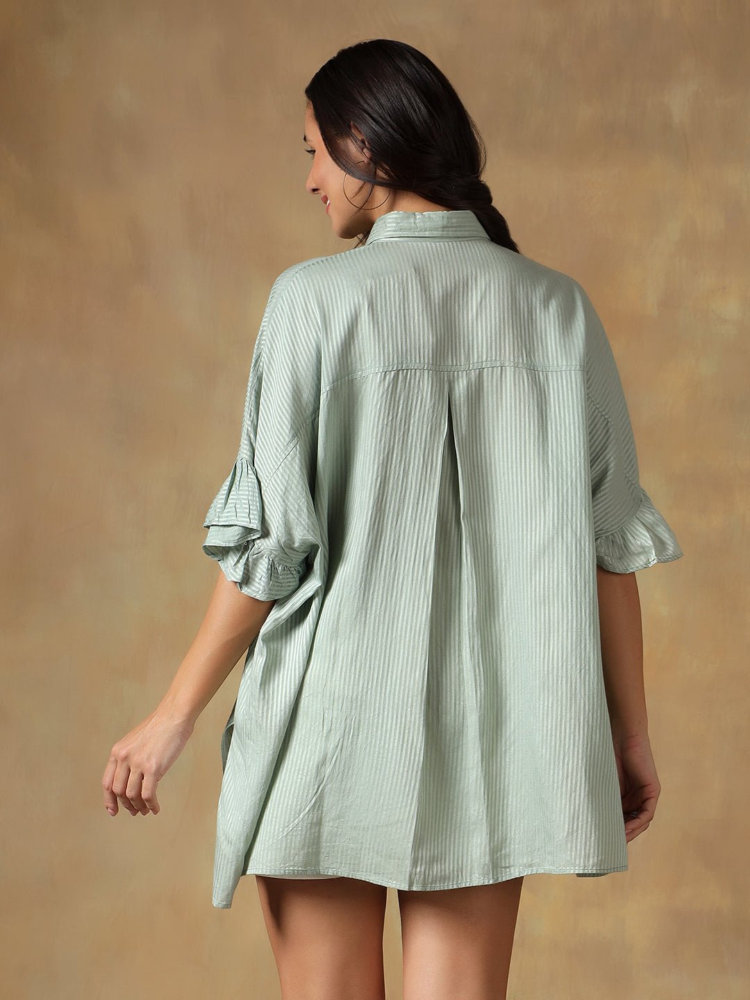 Lucknowi Chikankari Oversize Shirt | Hand Embroidered Cotton Shirt – Womens Shirt on Brown Living™. SKU: IHTCOS02SG. Img 2.