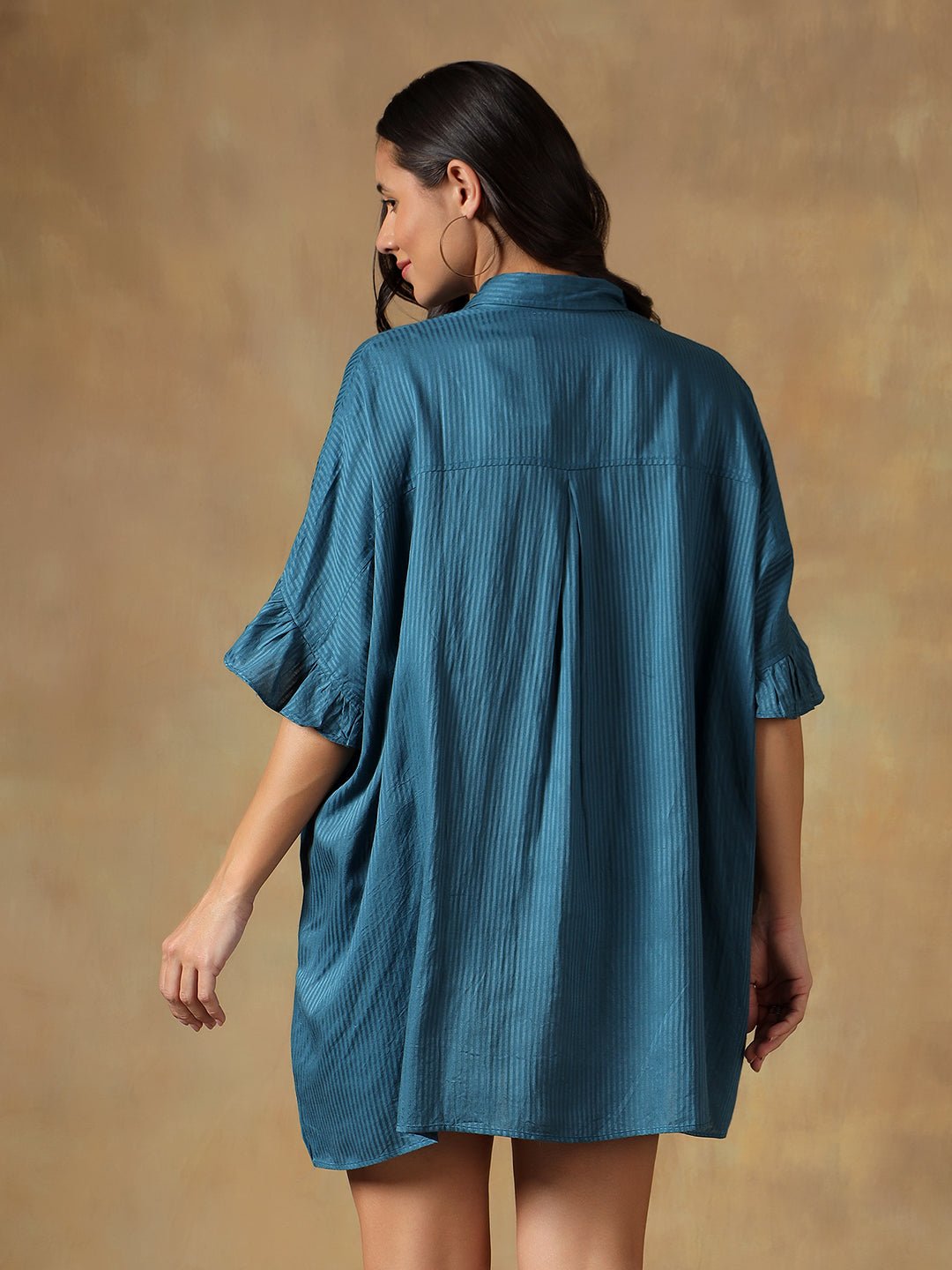 Lucknowi Chikankari Oversize Shirt | Hand Embroidered Cotton Shirt – Womens Shirt on Brown Living™. SKU: IHTCOS02ST. Img 9.