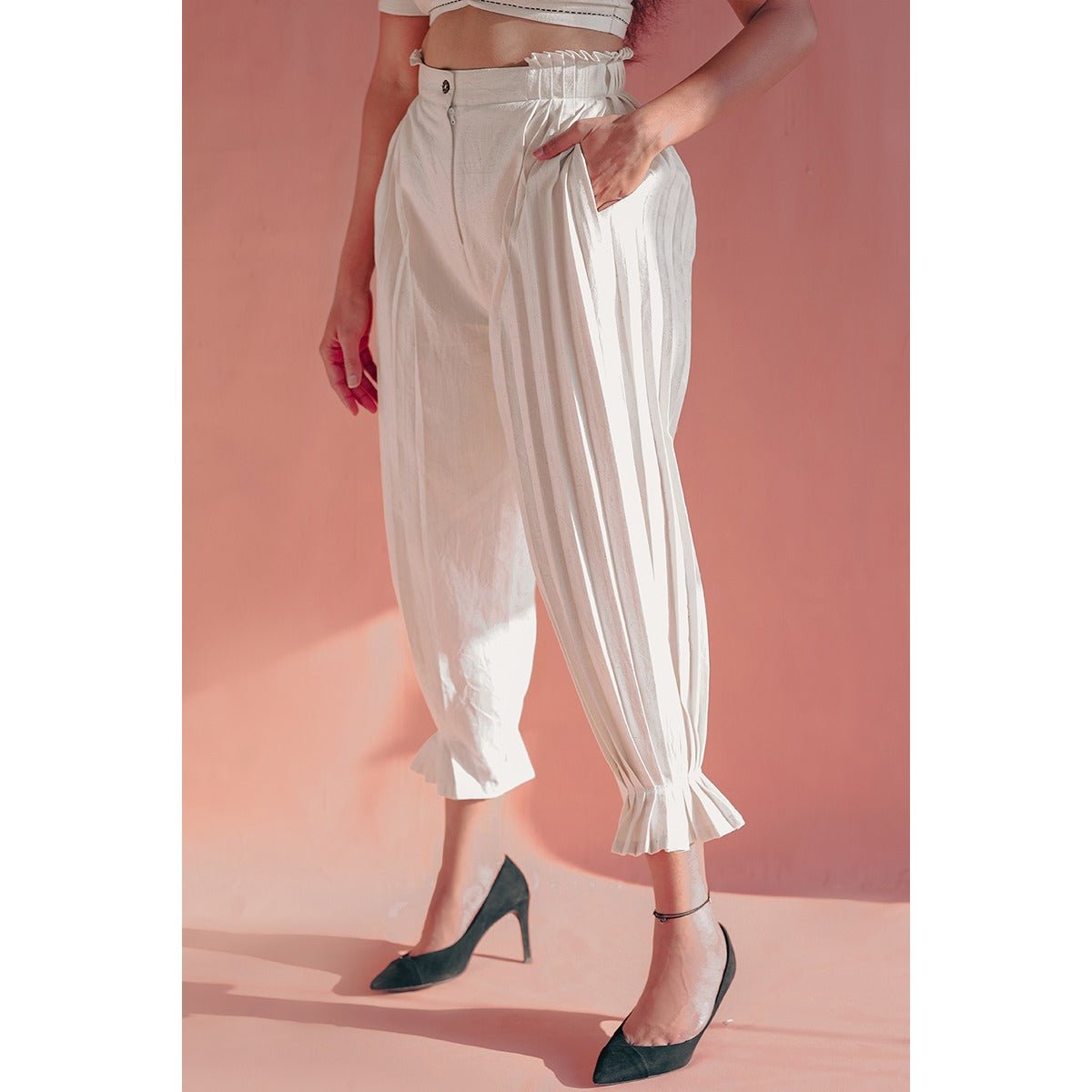 Maave Kora Khadi Pants for Women | Handwoven Cotton Straight Fit Pants – Womens Pants on Brown Living™. SKU: DL0138XSn. Img 1.