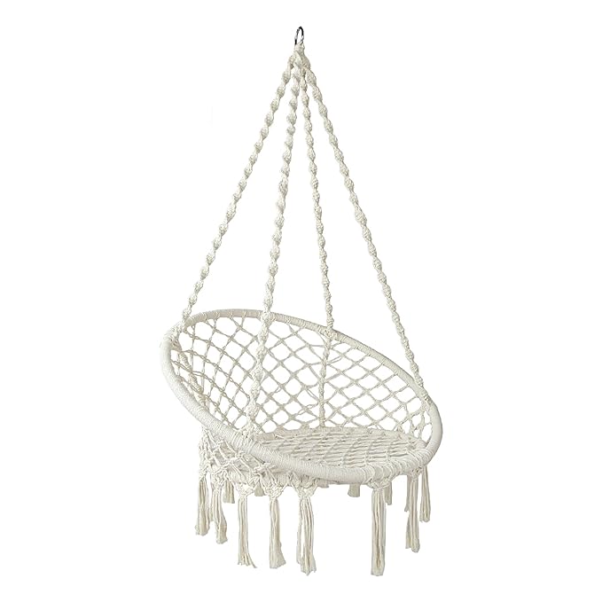Macrame Hammock Swing Jhula for Adults & Kids | Hanging Chair – Home Decor on Brown Living™. SKU: MAC-S-Natural. Img 1.