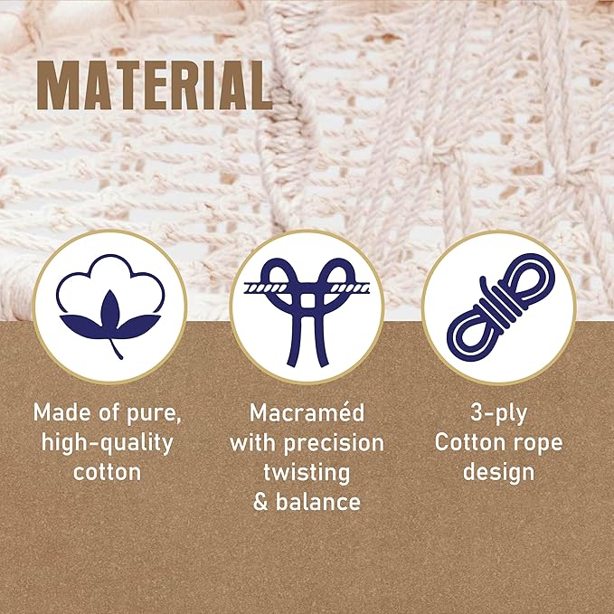 Macrame Hammock Swing Jhula for Adults & Kids | Hanging Chair – Home Decor on Brown Living™. SKU: MAC-S-Natural. Img 3.