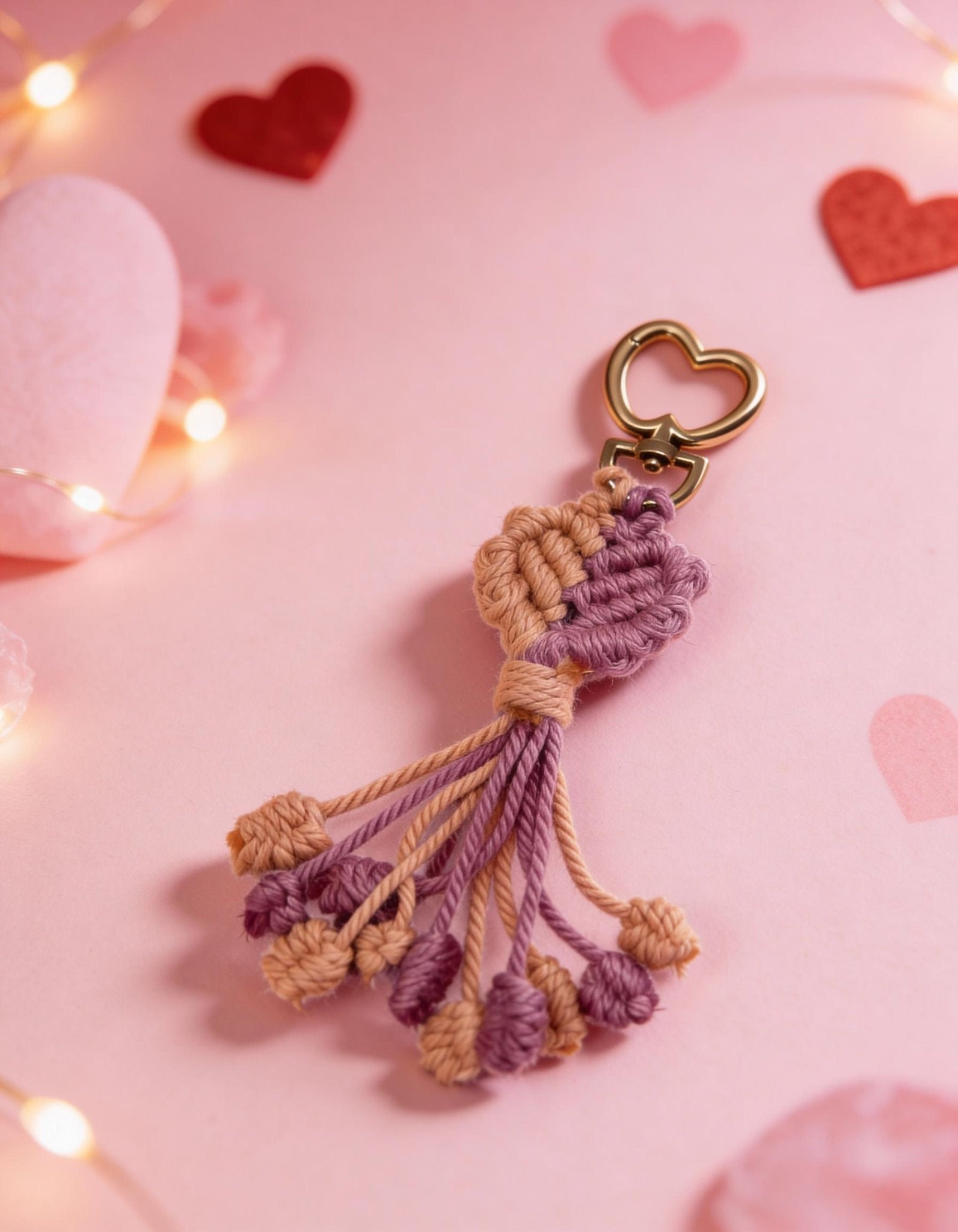 Macrame Heart Keychain Handmade Boho Keychain Charm – Gift on Brown Living™. SKU: HK006. Img 8.