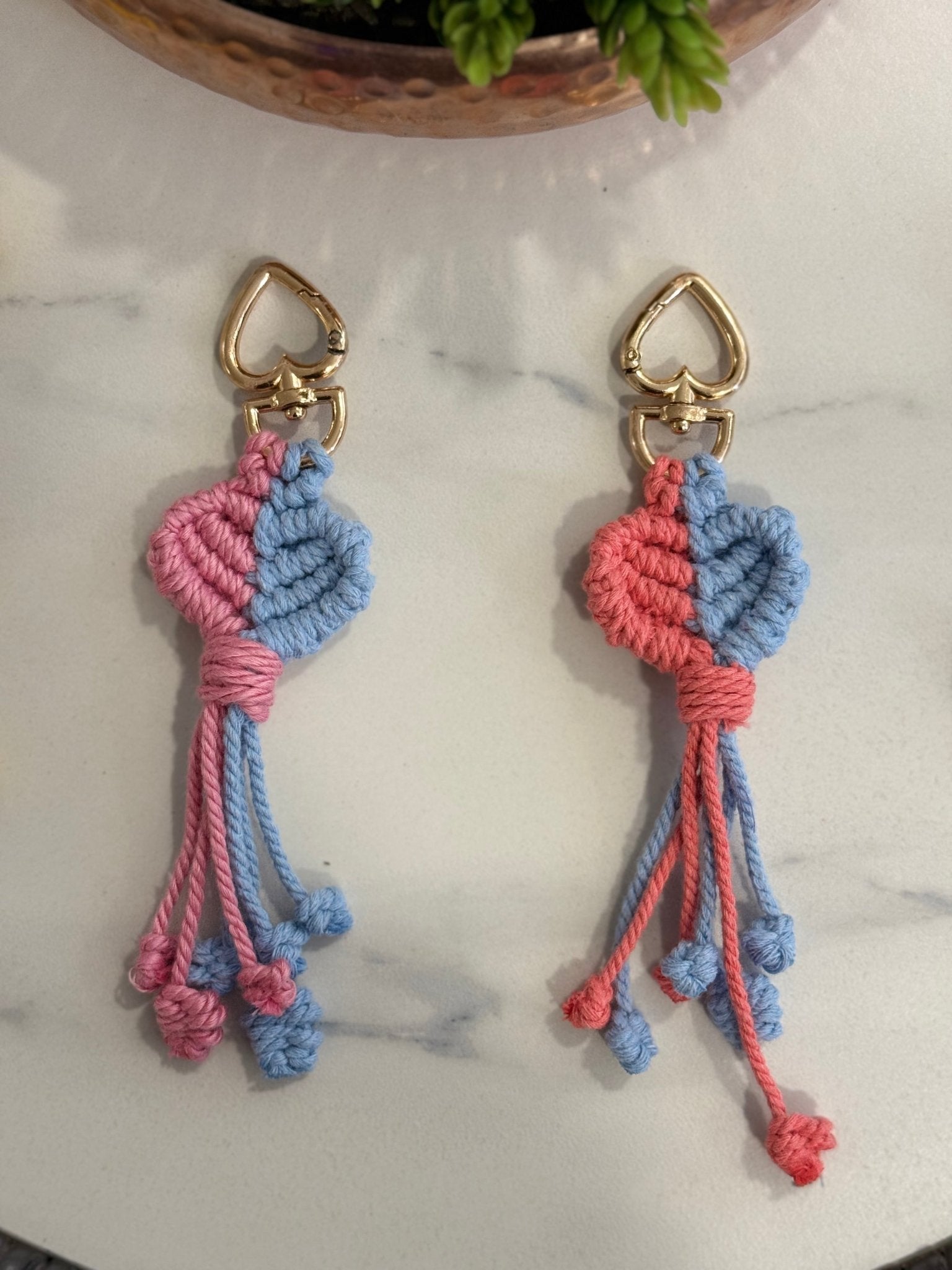 Macrame Heart Keychain Handmade Boho Keychain Charm – Gift on Brown Living™. SKU: HK006. Img 5.