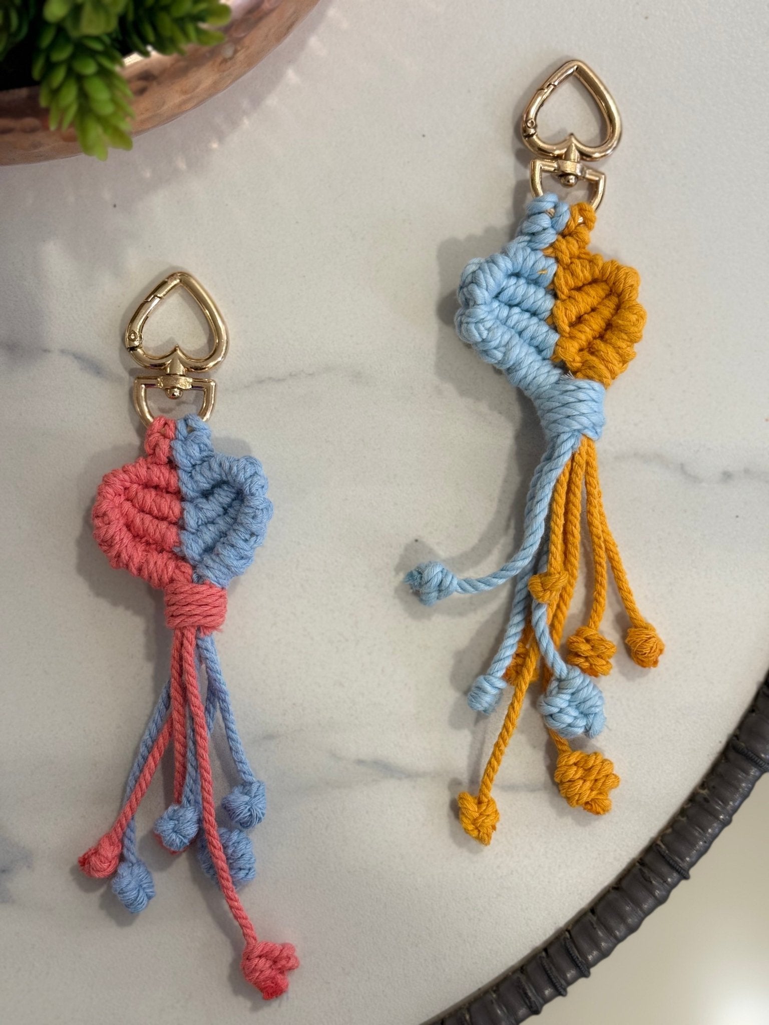 Macrame Heart Keychain Handmade Boho Keychain Charm – Gift on Brown Living™. SKU: HK006. Img 4.