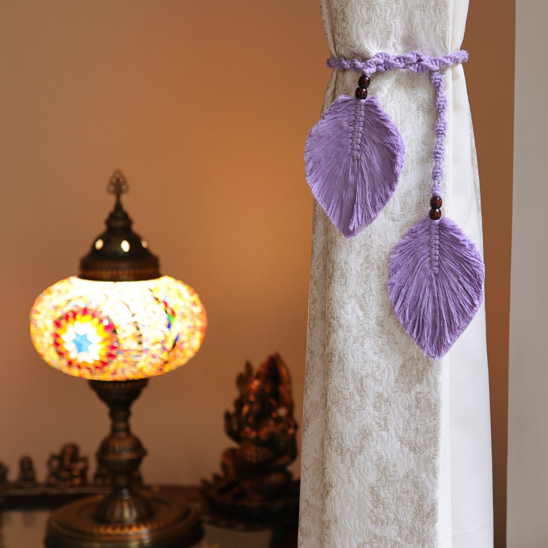 Macrame Leaf Curtain Ties – Curtain Holdbacks & Tassels on Brown Living™. SKU: SAR147N. Img 11.
