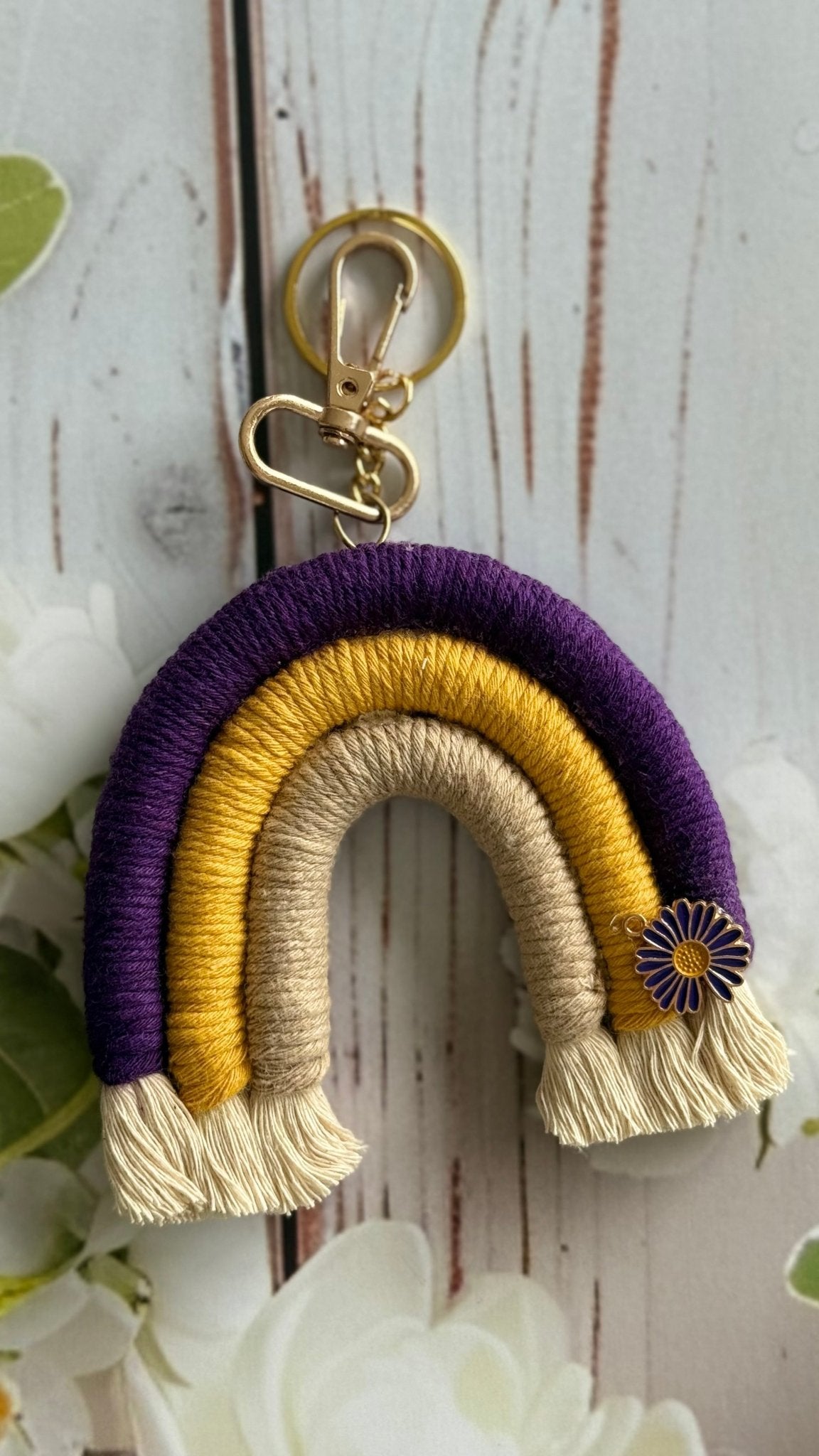 Macrame Rainbow Charm Keychain Handmade Boho Keychain – Gift on Brown Living™. SKU: RBWCK007. Img 4.