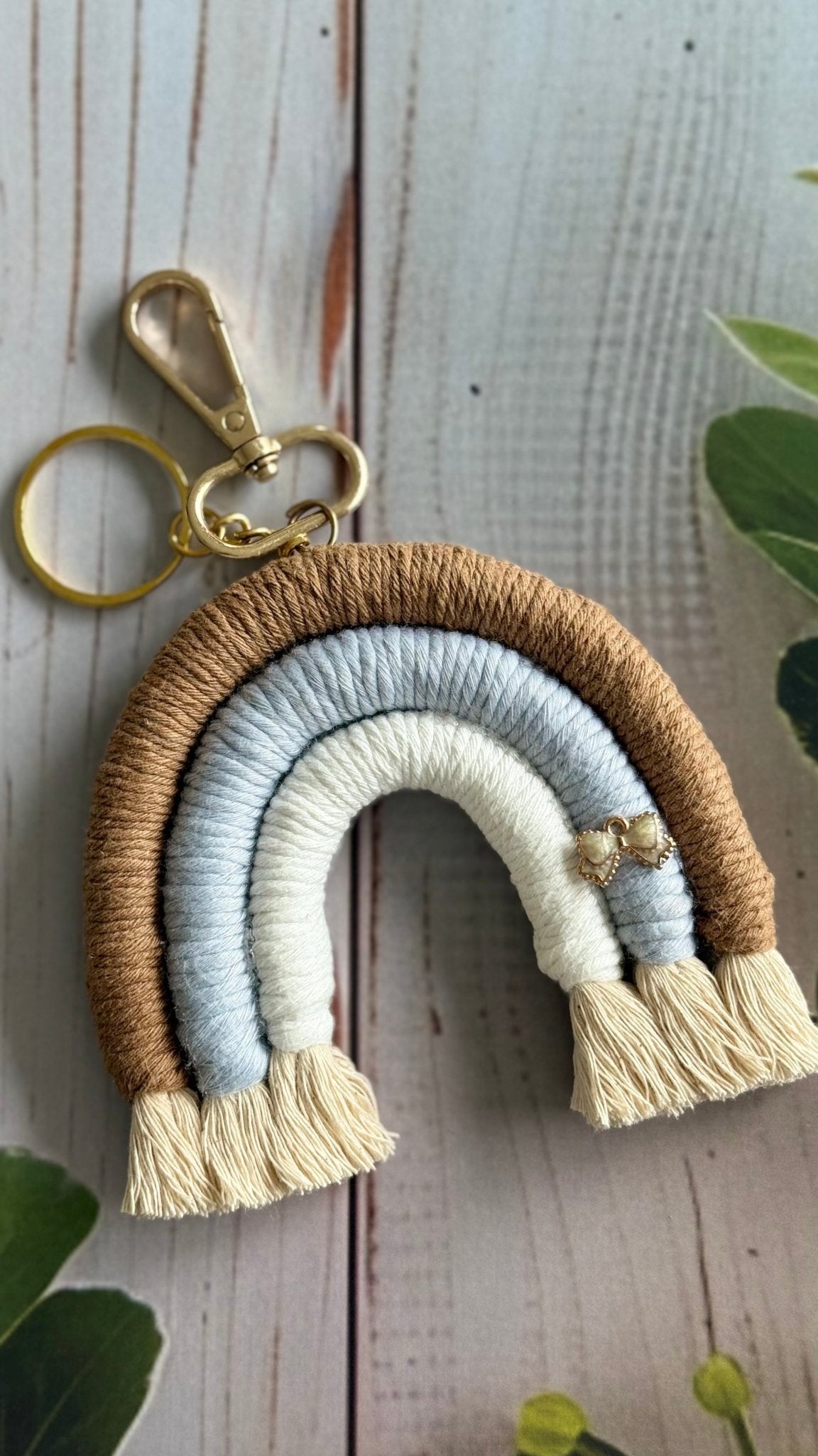 Macrame Rainbow Charm Keychain Handmade Boho Keychain – Gift on Brown Living™. SKU: RBWCK007. Img 1.