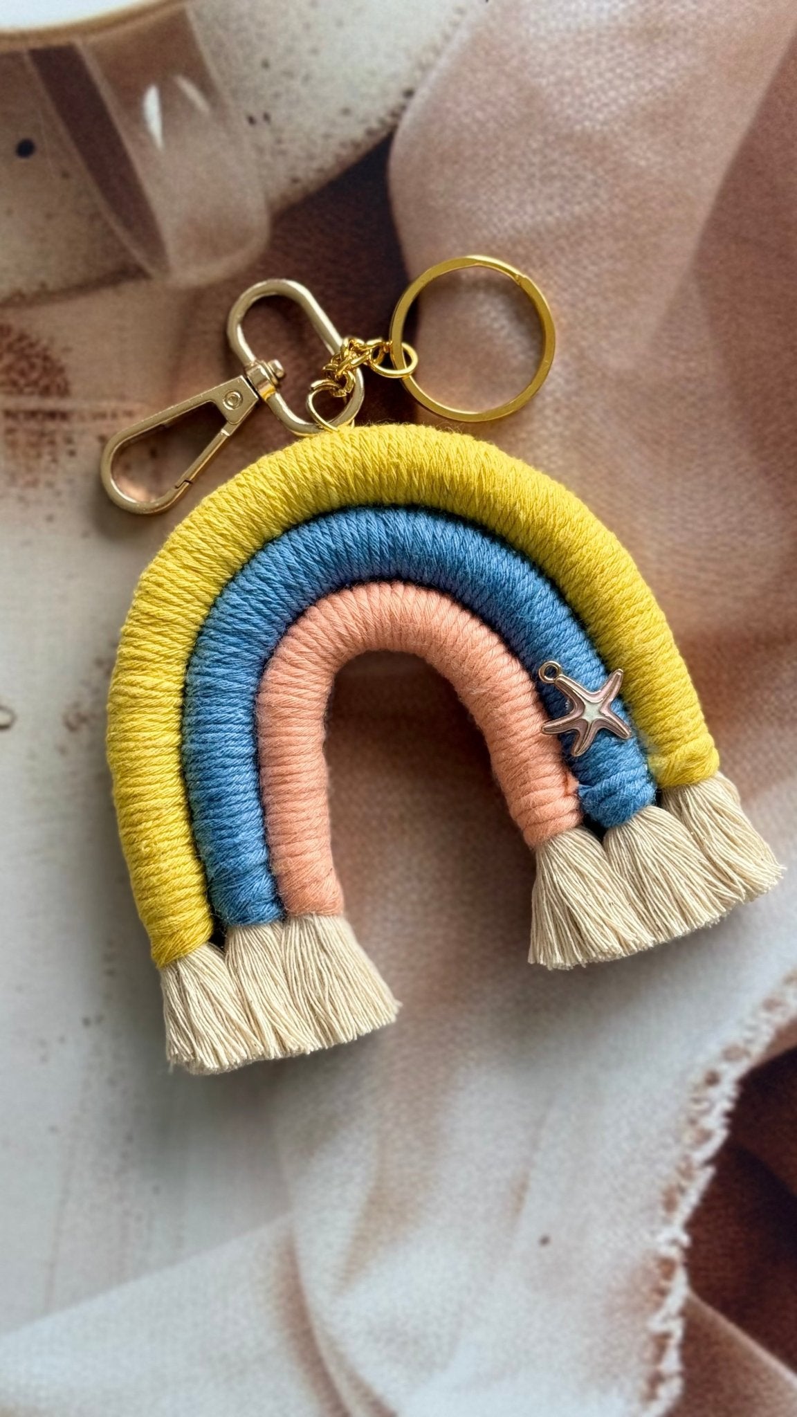 Macrame Rainbow Charm Keychain Handmade Boho Keychain – Gift on Brown Living™. SKU: RBWCK007. Img 8.